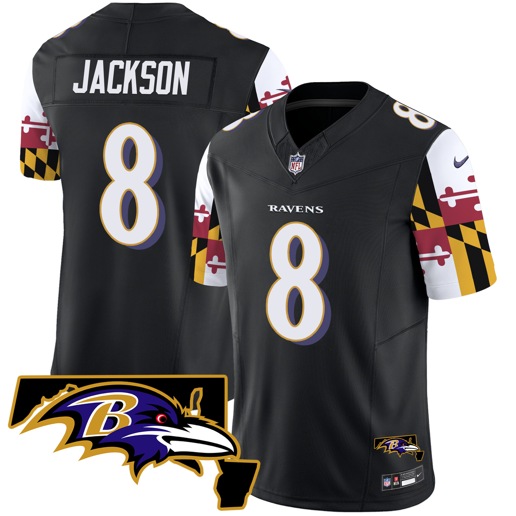 Lamar Jackson Men's Baltimore Ravens Maryland Flag Vapor Limited Black Jersey - All Stitched