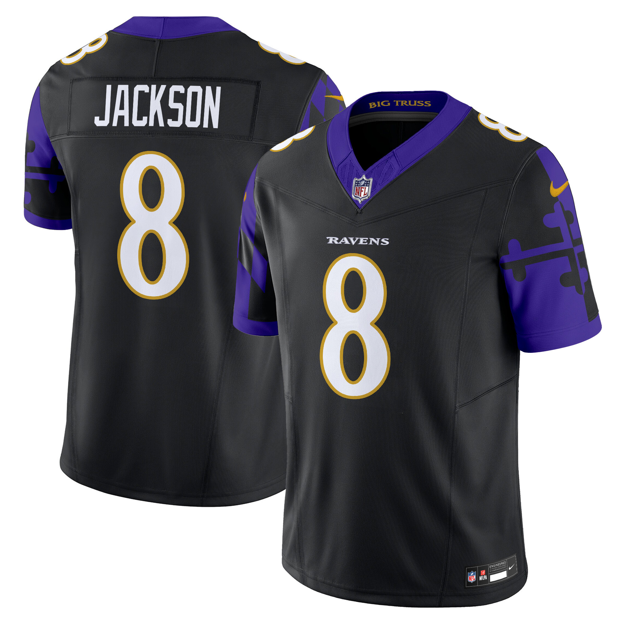 Lamar Jackson Men's Baltimore Ravens Maryland Flag Vapor Limited Black Jersey - All Stitched