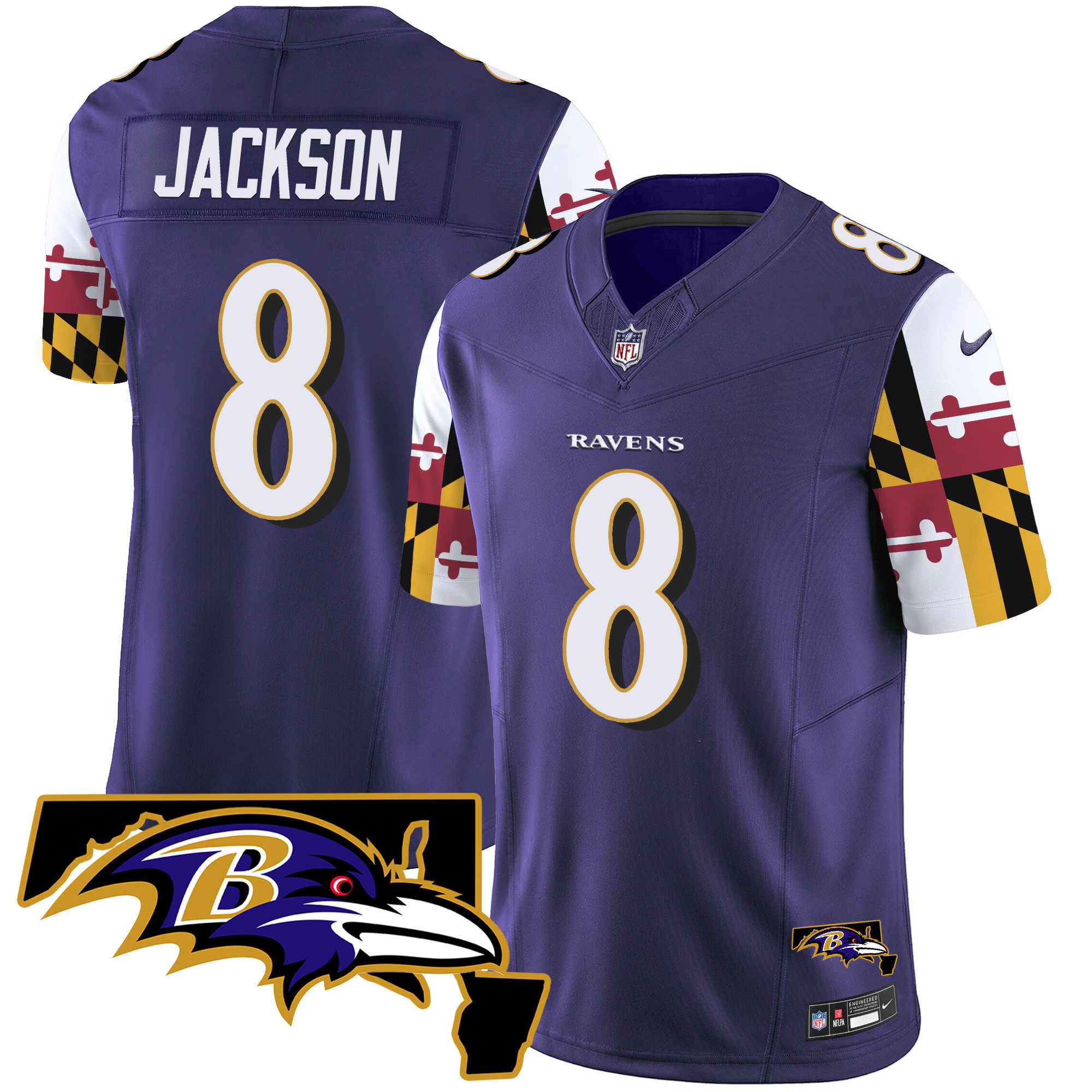 Lamar Jackson Men's Baltimore Ravens Maryland Flag Vapor Limited Purple Jersey - All Stitched