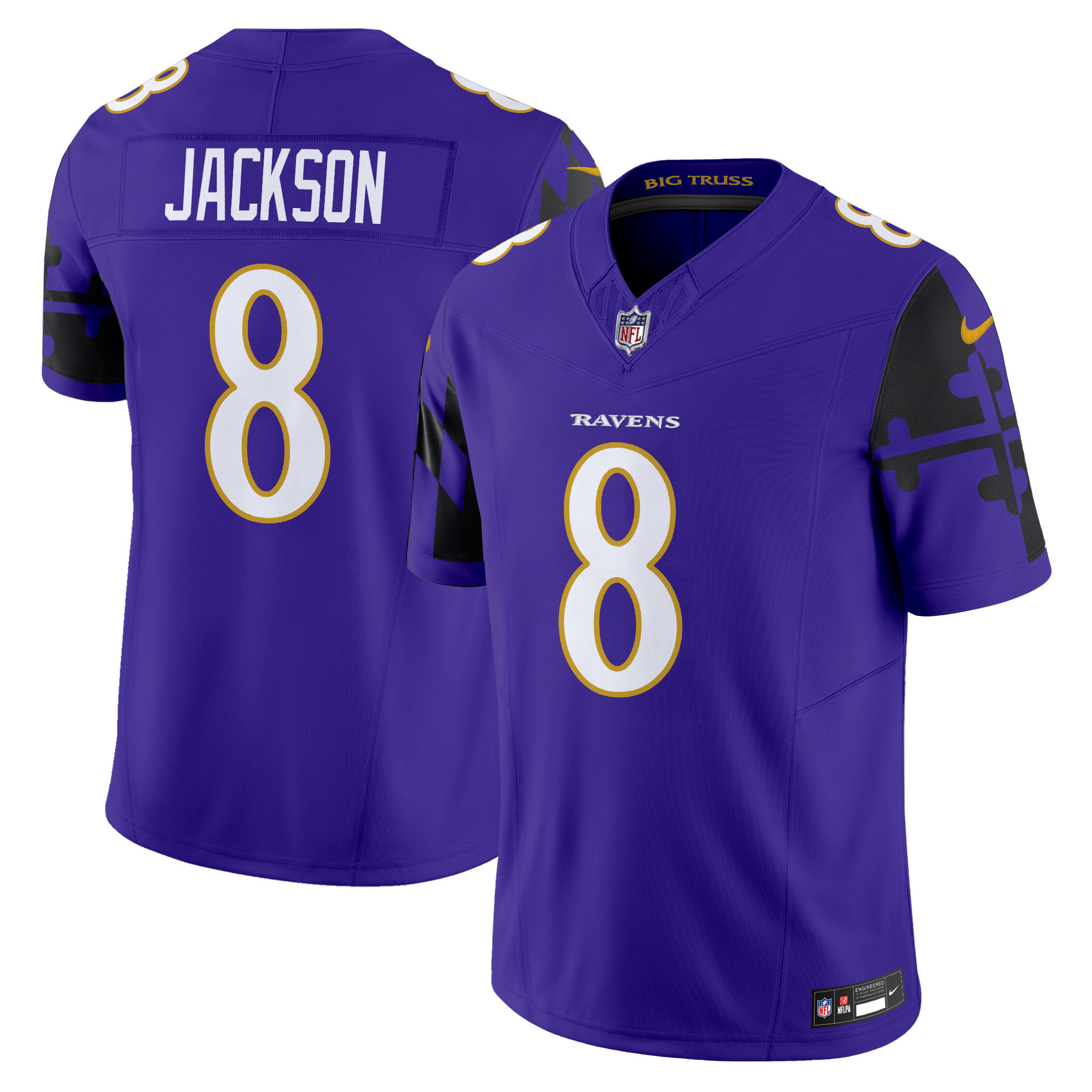 Lamar Jackson Men's Baltimore Ravens Maryland Flag Vapor Limited Purple Jersey - All Stitched