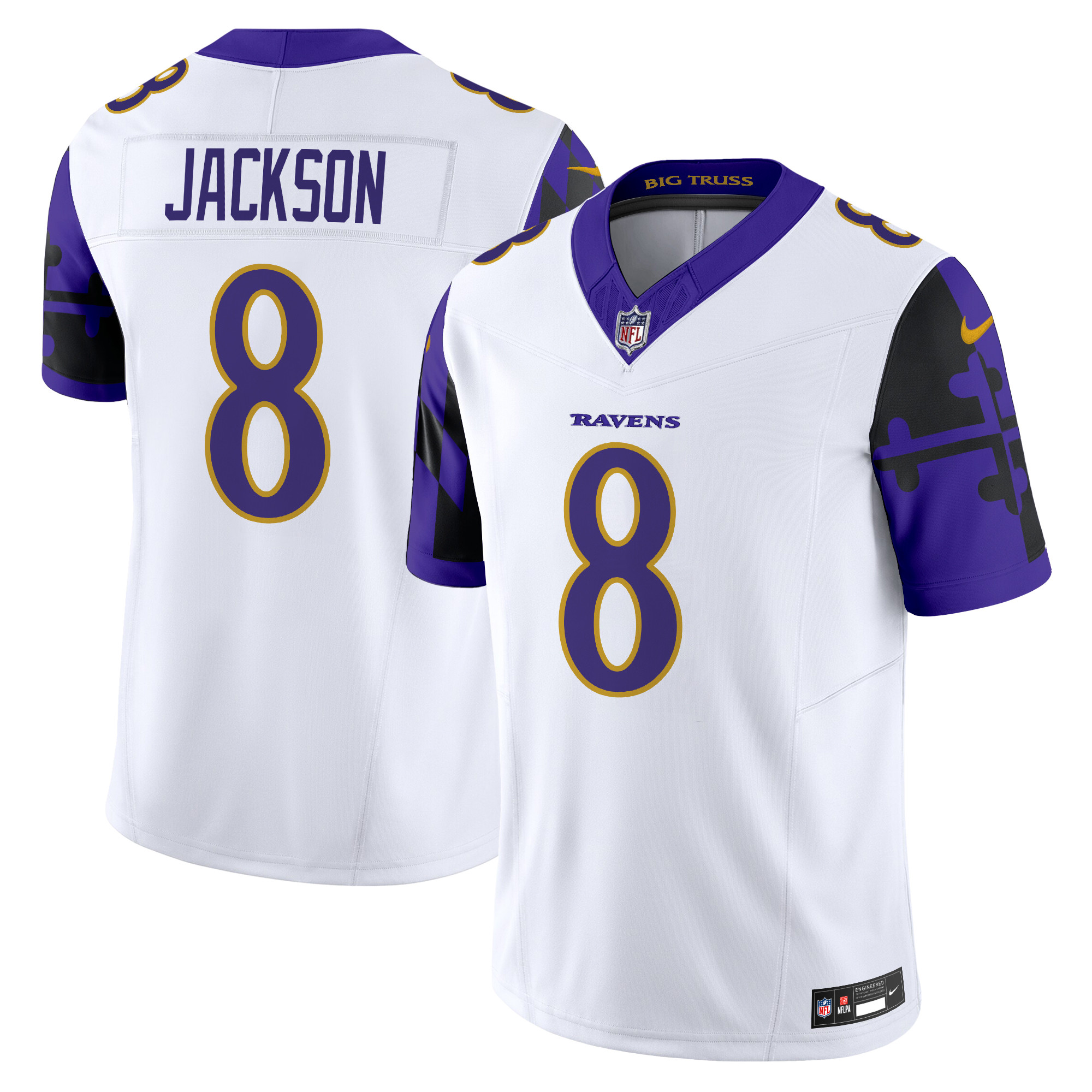 Lamar Jackson Men's Baltimore Ravens Maryland Flag Vapor Limited White Jersey - All Stitched
