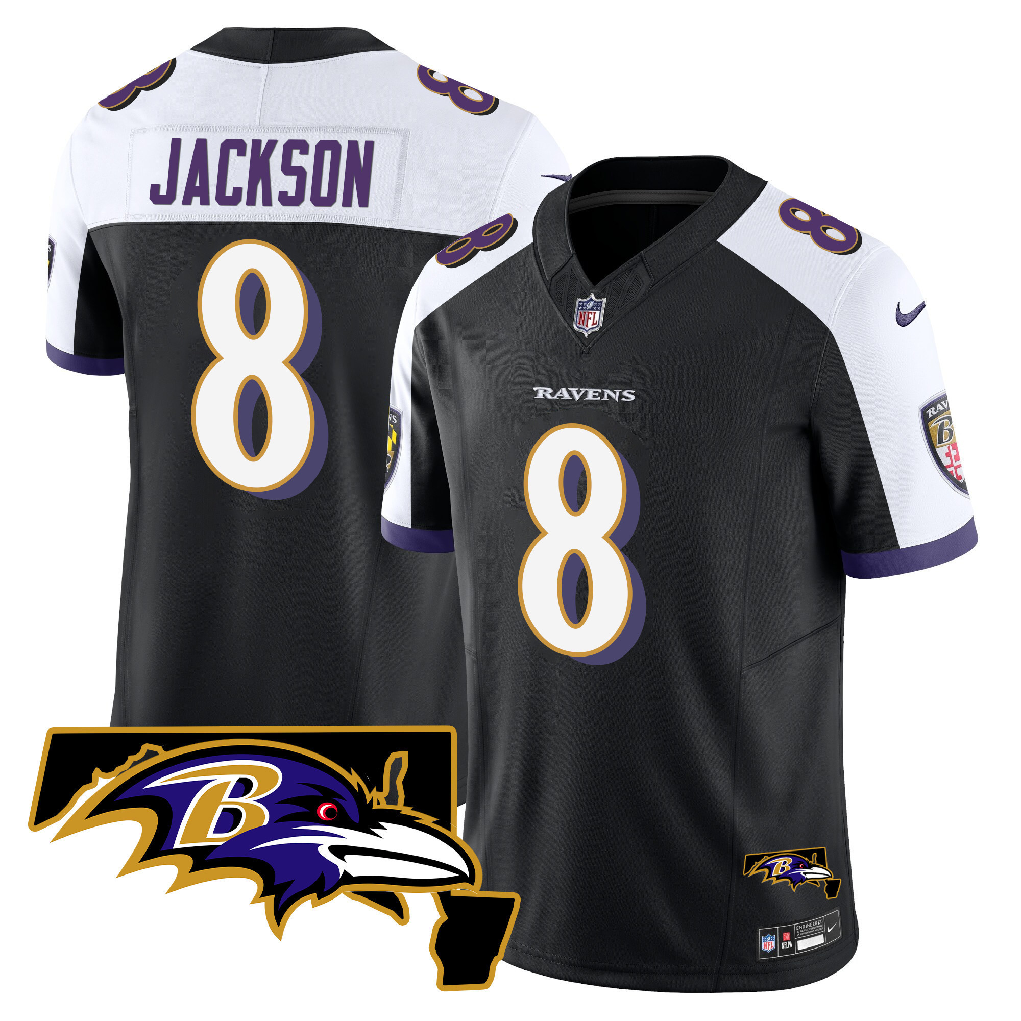 Lamar Jackson Men's Baltimore Ravens Maryland Patch Vapor Limited Black Alternate Jersey - All Stitched