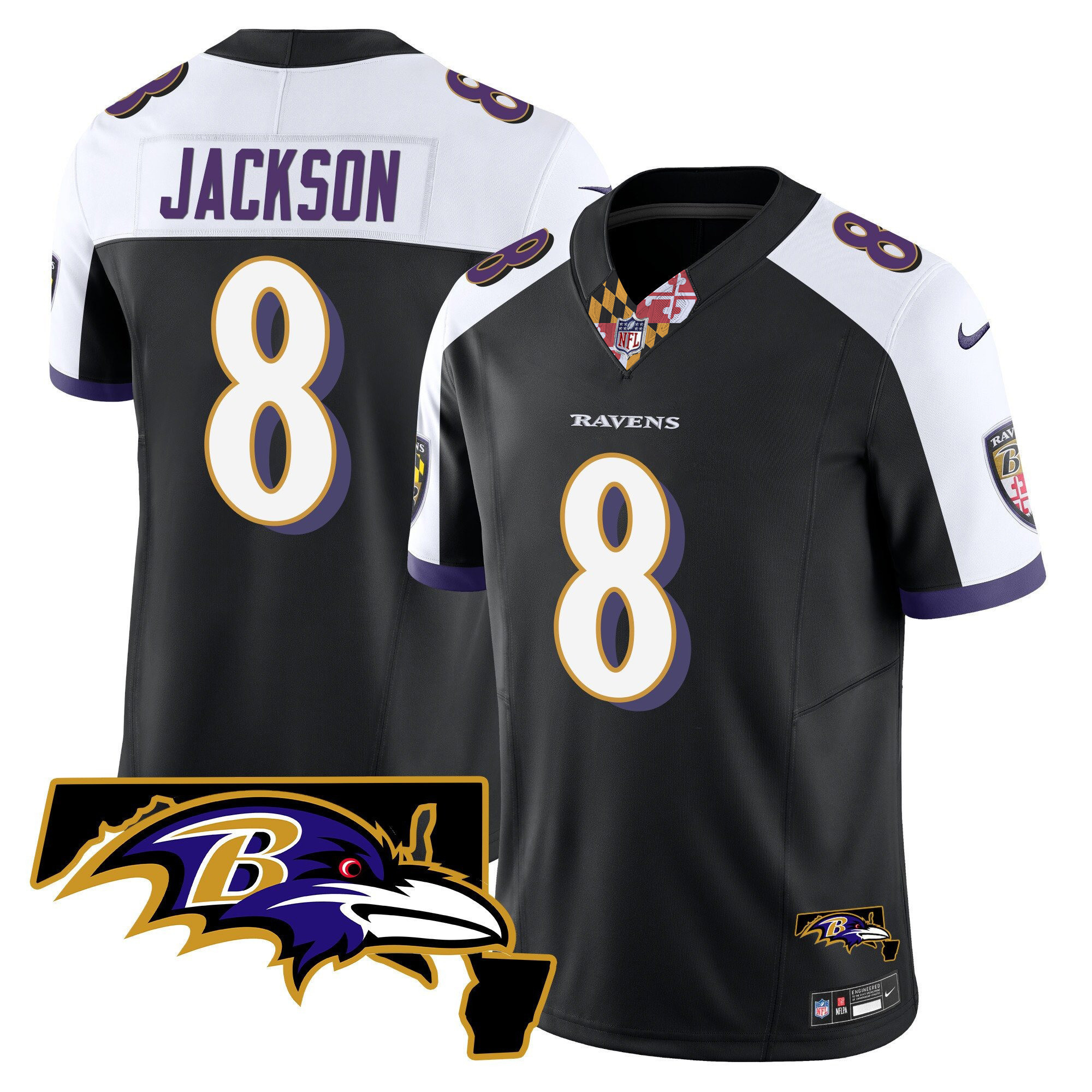 Lamar Jackson Men's Baltimore Ravens Maryland Patch Vapor Limited Black Alternate Jersey - All Stitched