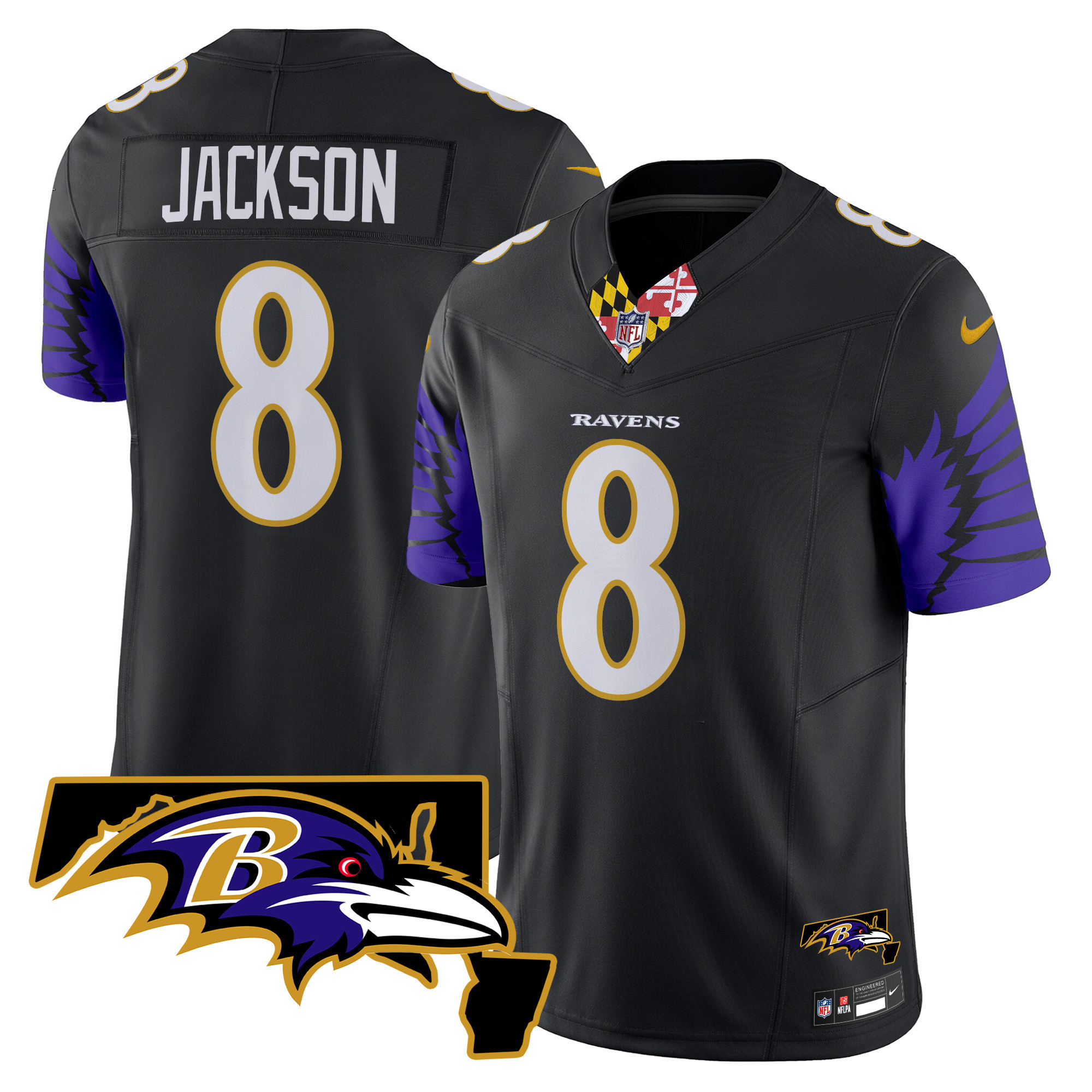 Lamar Jackson Men's Baltimore Ravens Maryland Patch Vapor Limited Black Jersey - All Stitched