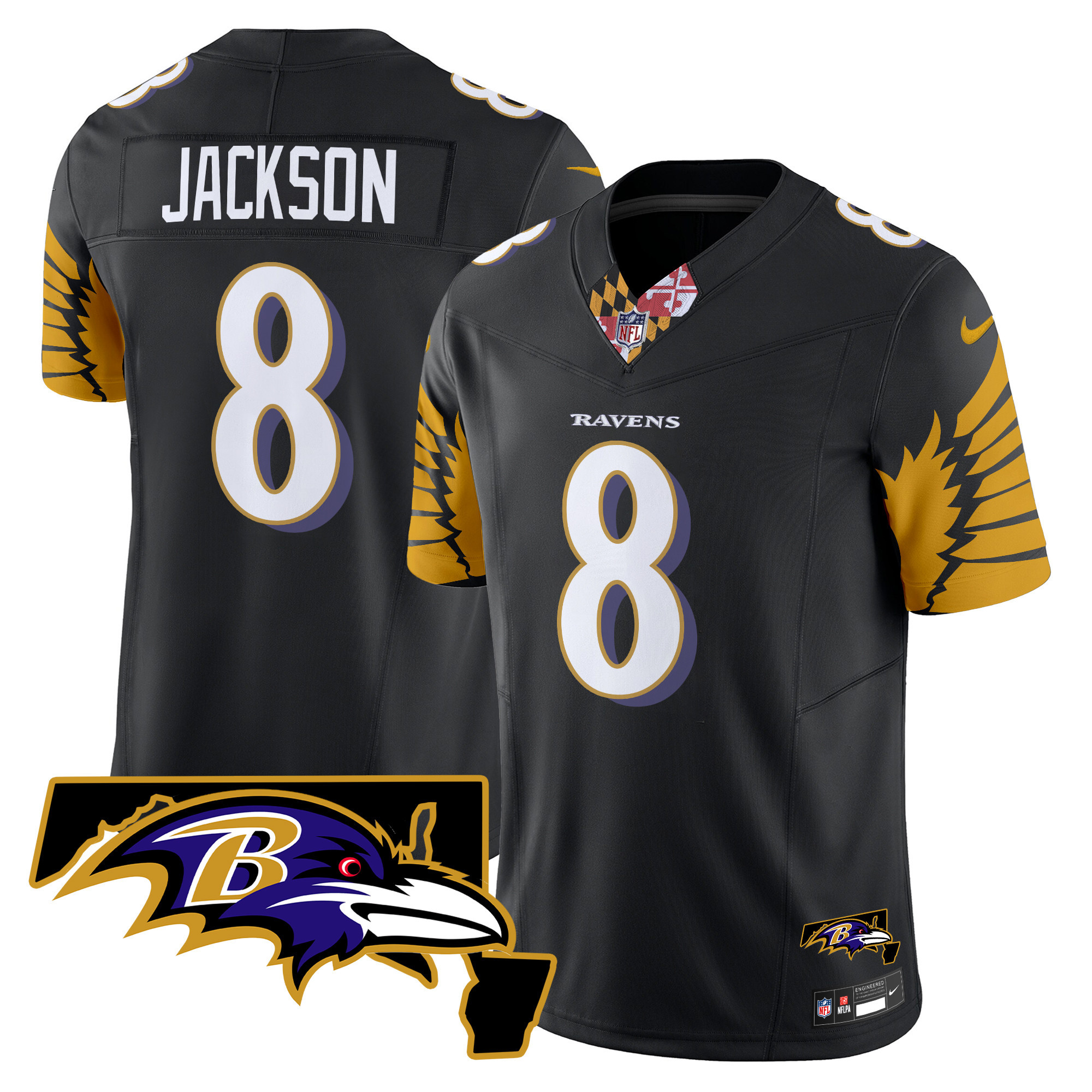 Lamar Jackson Men's Baltimore Ravens Maryland Patch Vapor Limited Black Jersey - All Stitched