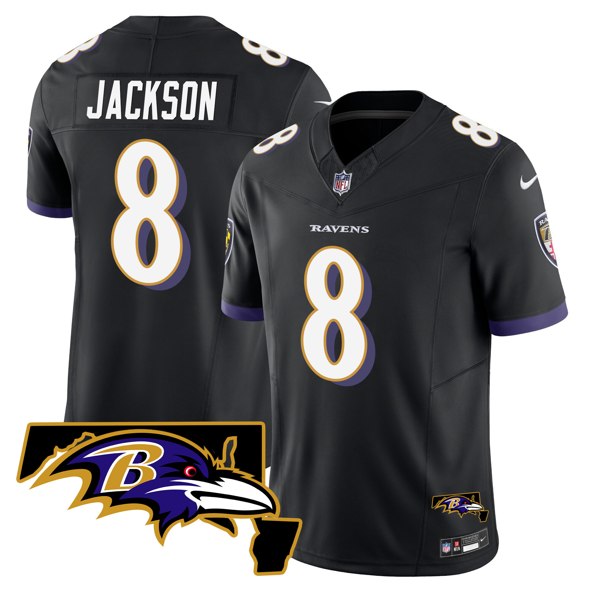 Lamar Jackson Men's Baltimore Ravens Maryland Patch Vapor Limited Black Jersey - All Stitched