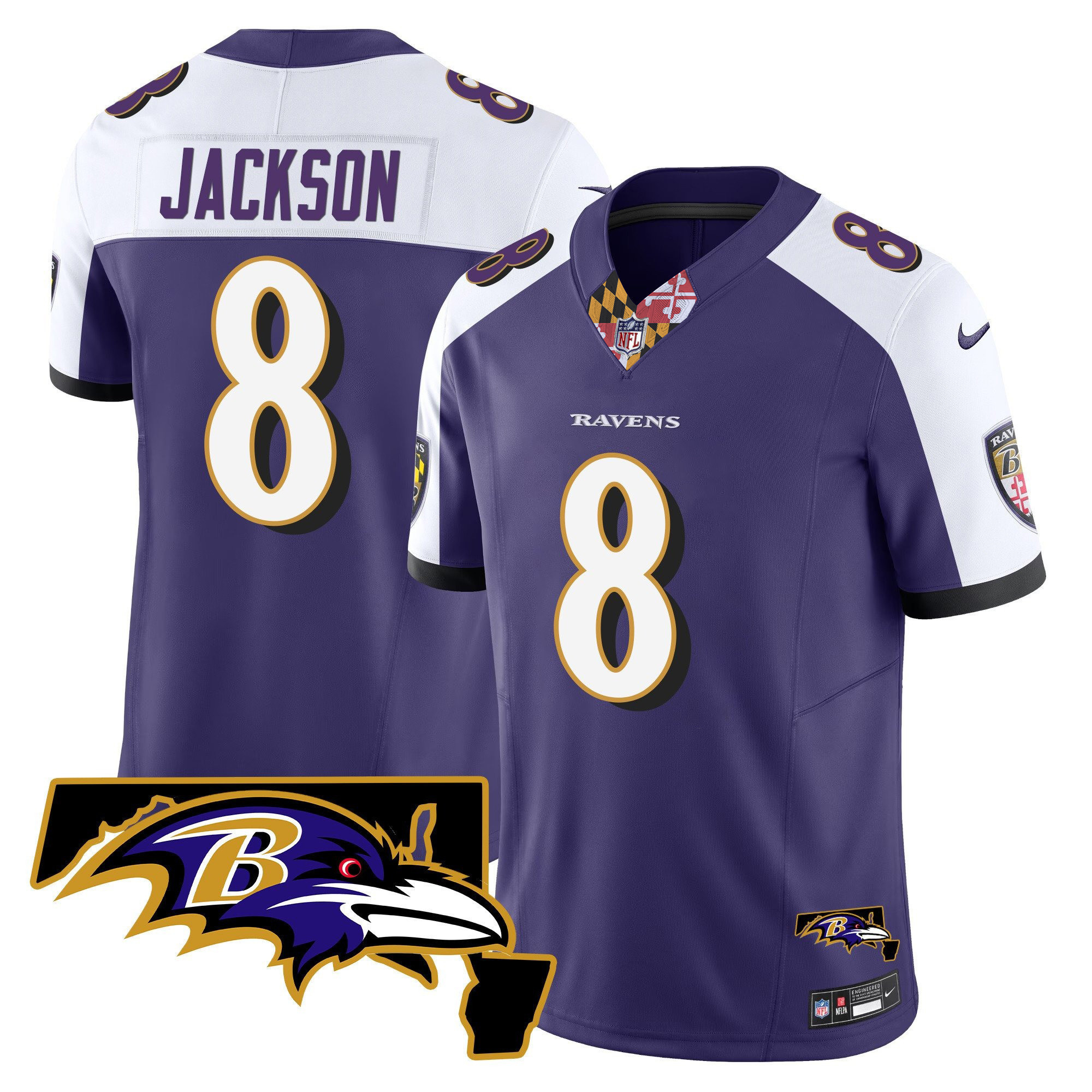 Lamar Jackson Men's Baltimore Ravens Maryland Patch Vapor Limited Purple Alternate Jersey - All Stitched