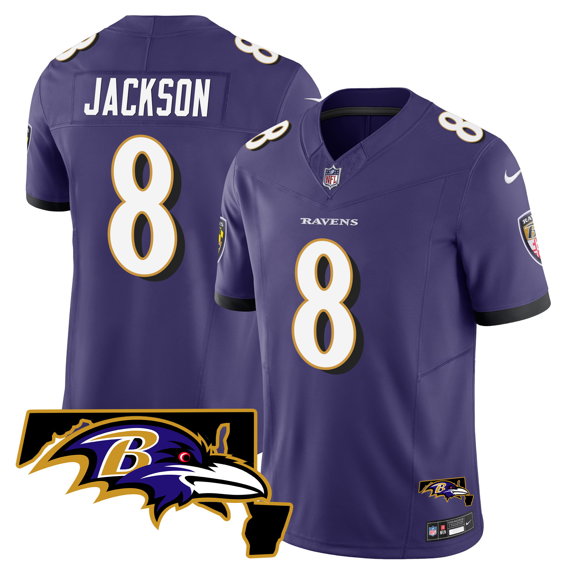 Lamar Jackson Men's Baltimore Ravens Maryland Patch Vapor Limited Purple Jersey - All Stitched