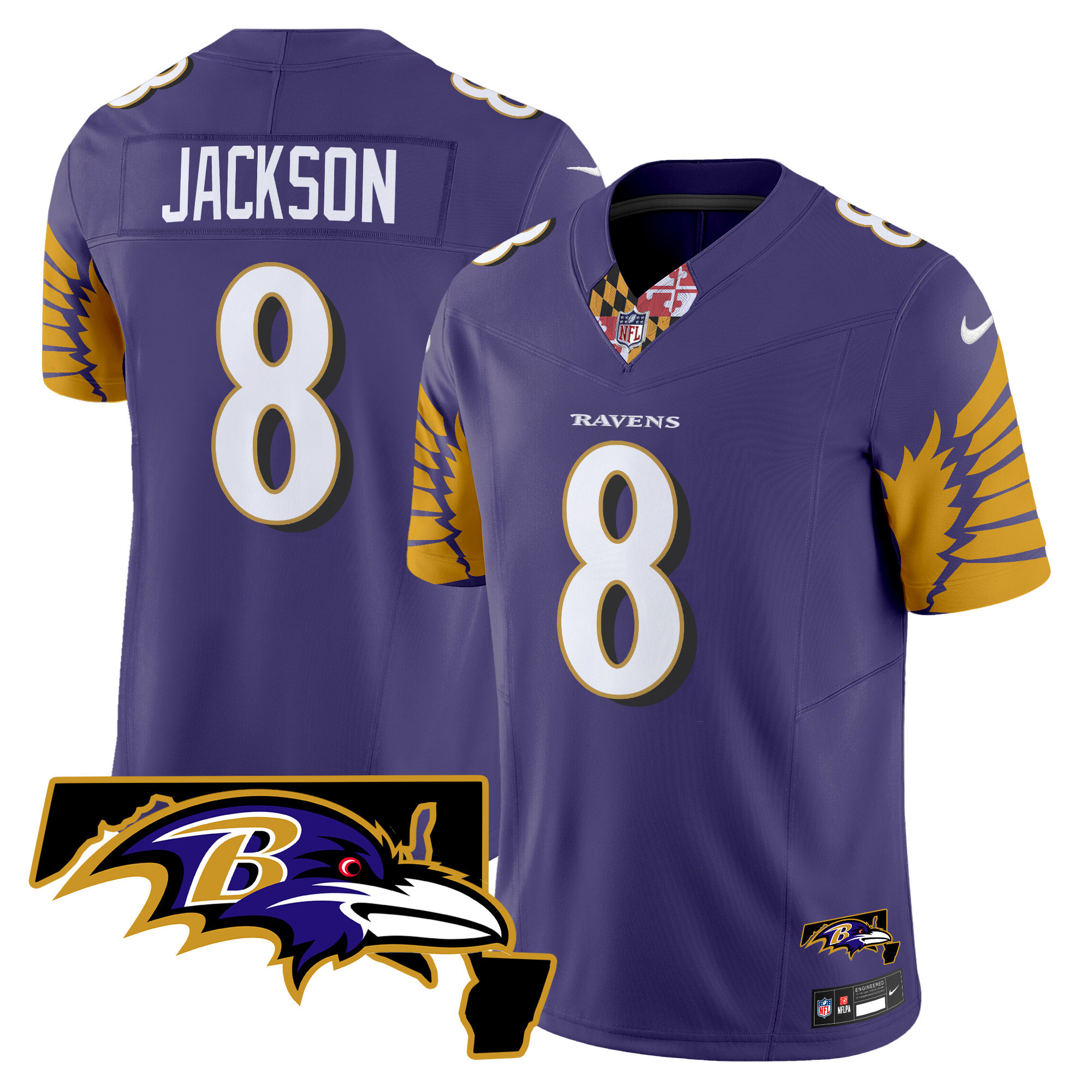 Lamar Jackson Men's Baltimore Ravens Maryland Patch Vapor Limited Purple Jersey - All Stitched