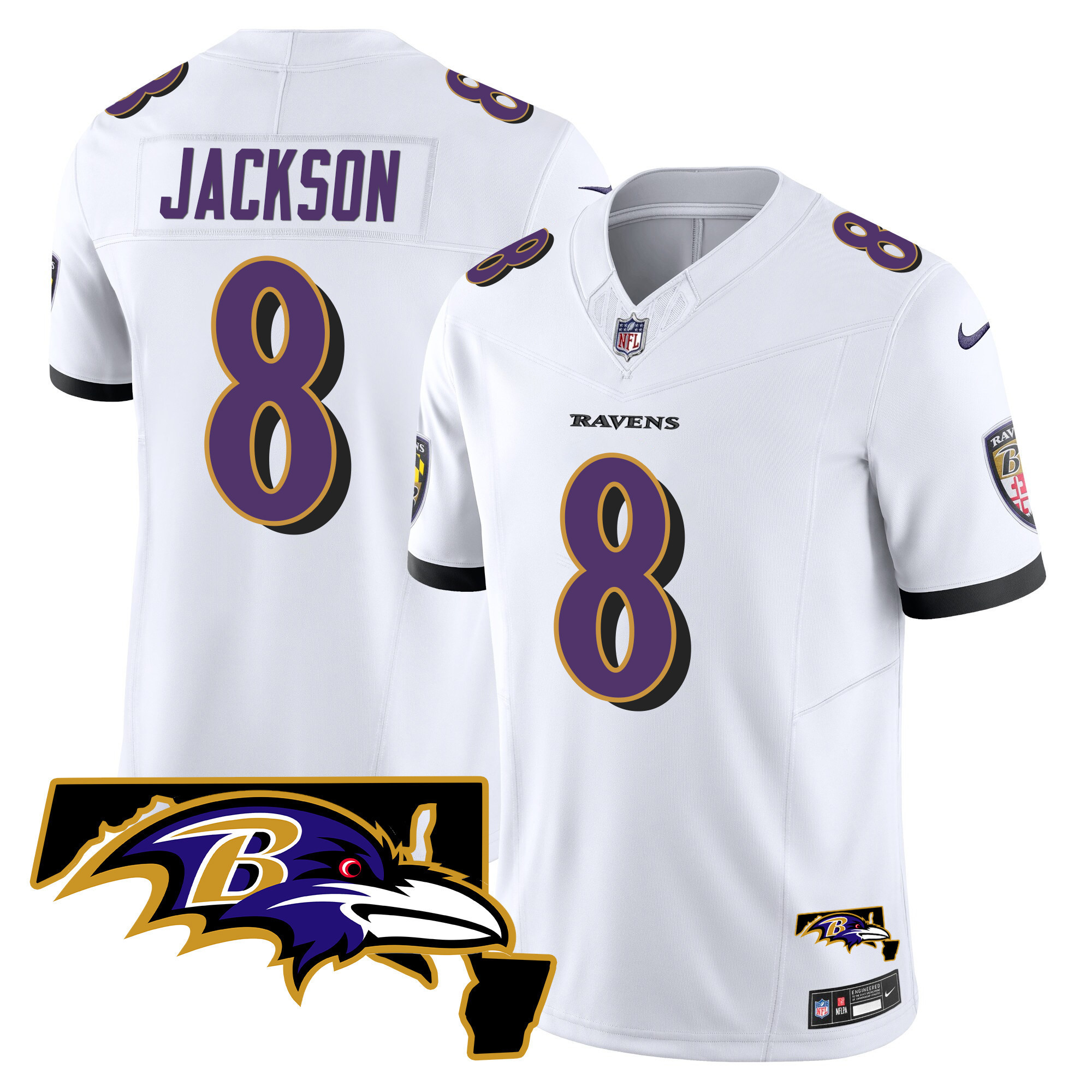 Lamar Jackson Men's Baltimore Ravens Maryland Patch Vapor Limited White Jersey - All Stitched