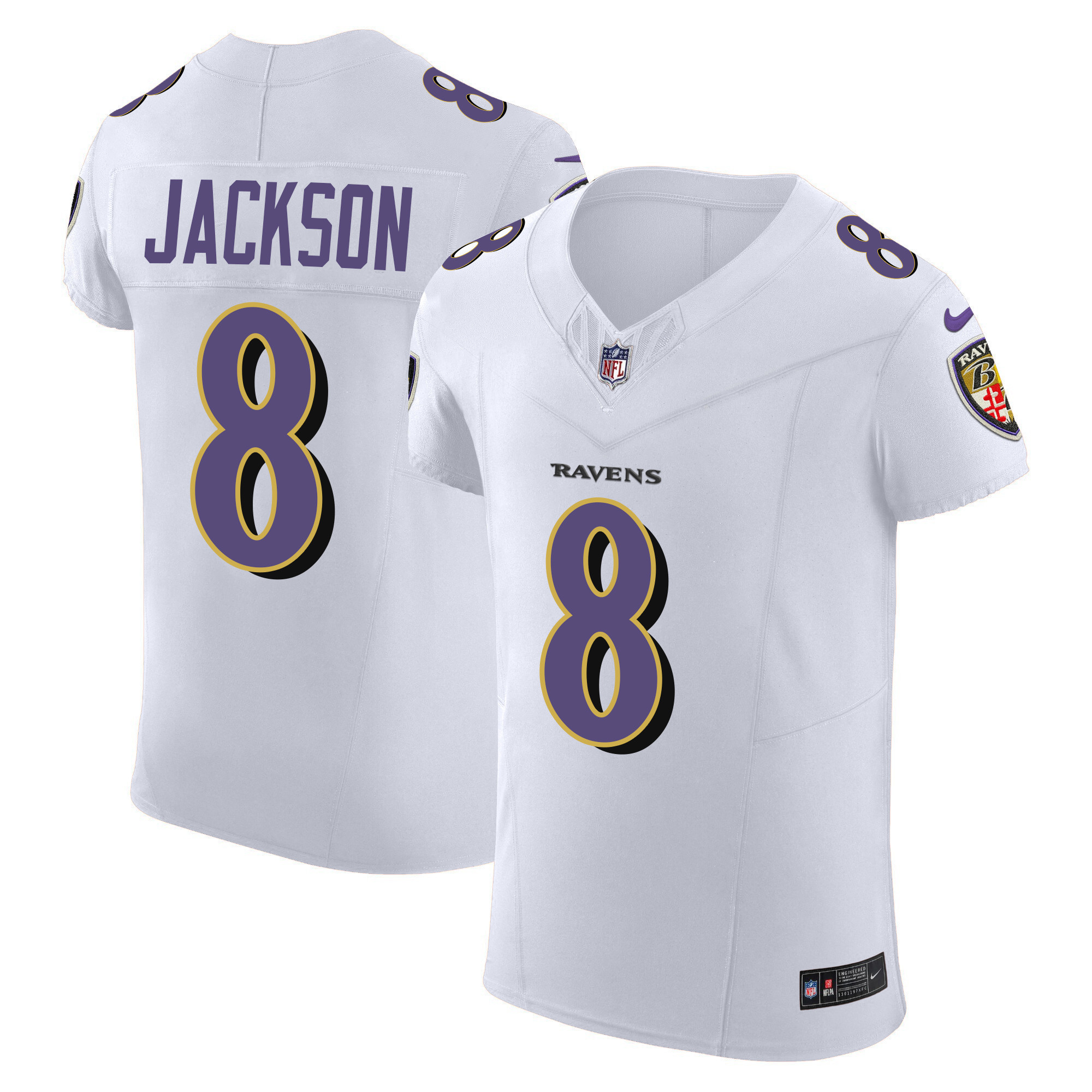 Lamar Jackson Men's Baltimore Ravens Vapor Elite White Jersey - All Stitched