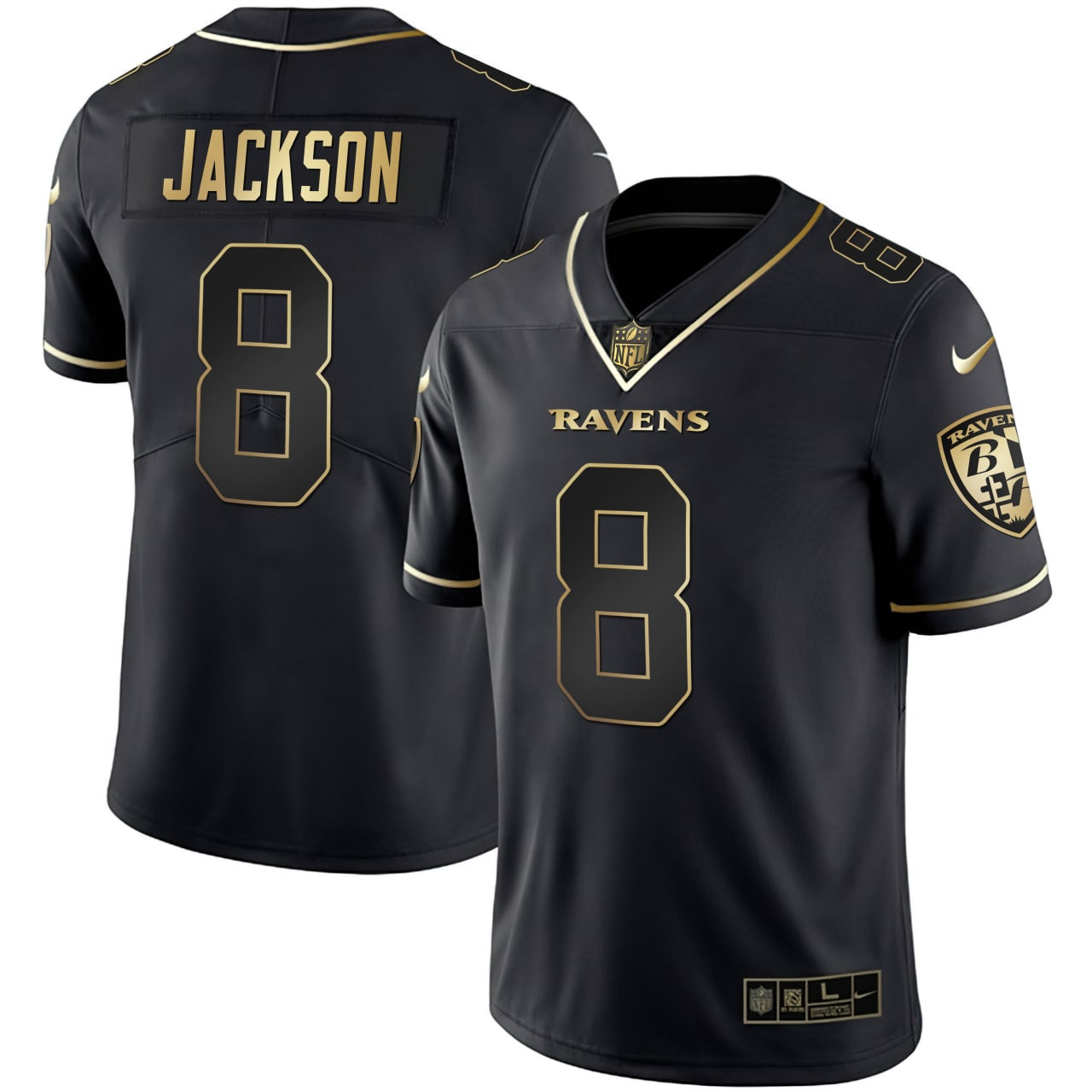 Lamar Jackson Men's Lamar Jackson Baltimore Ravens Black Gold Jersey - All Stitched