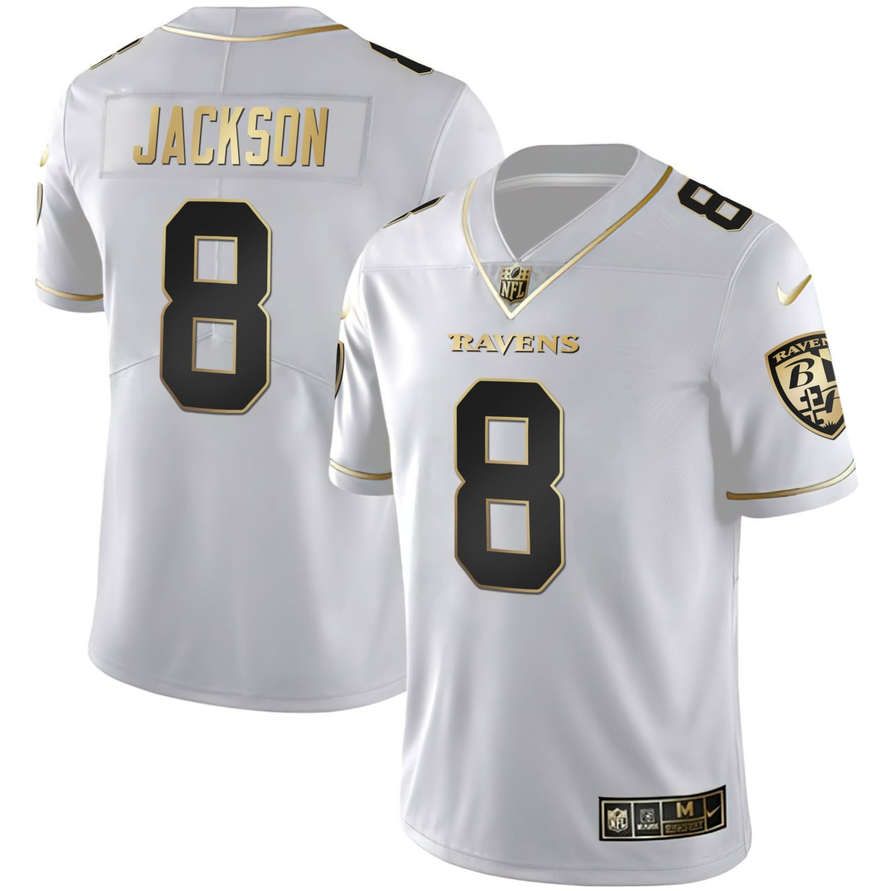 Lamar Jackson Men's Lamar Jackson Baltimore Ravens White Gold Jersey - All Stitched