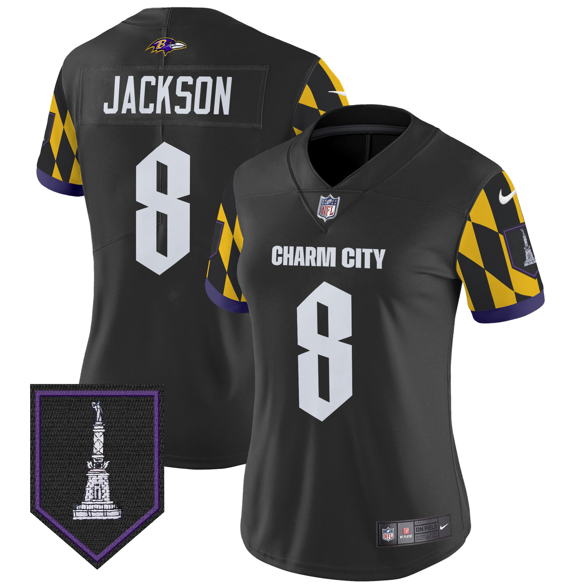 Lamar Jackson Women's Baltimore Ravens City Edition Patch Vapor Limited Black Jersey - All Stitched