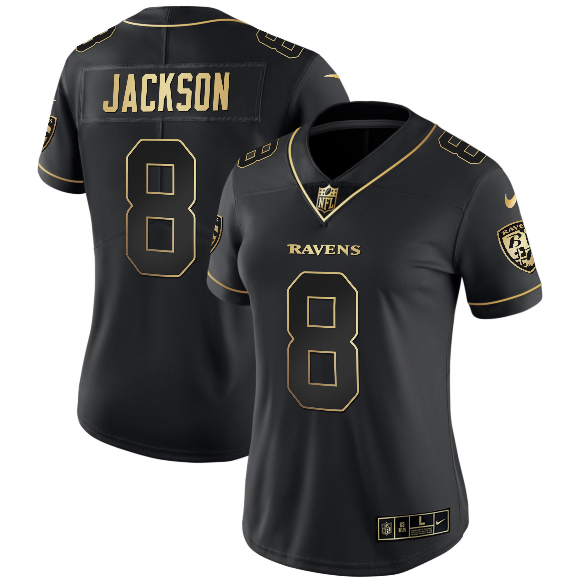 Lamar Jackson Women's Baltimore Ravens Gold Vapor Black Gold Jersey - All Stitched