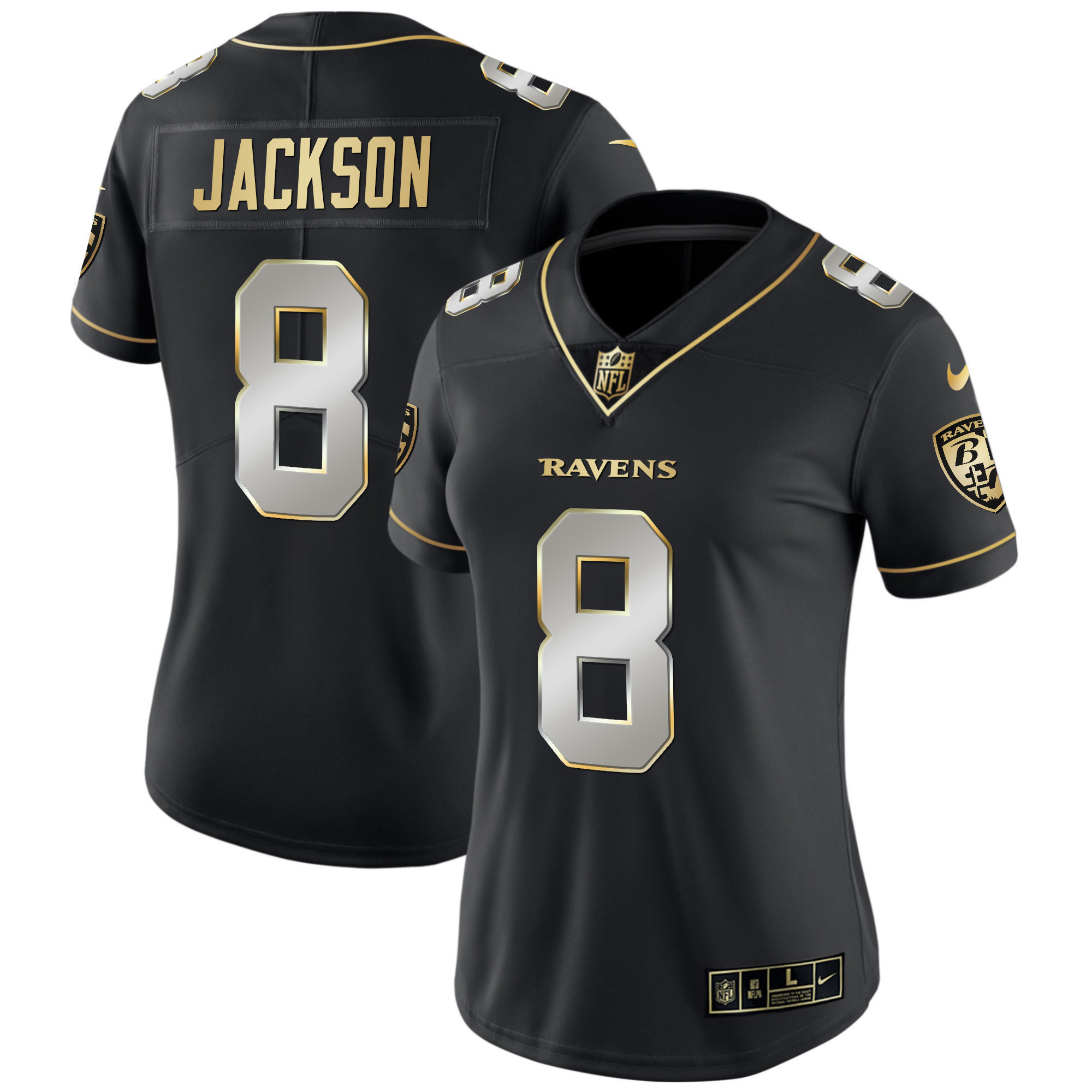 Lamar Jackson Women's Baltimore Ravens Gold Vapor Black Limited Jersey - All Stitched
