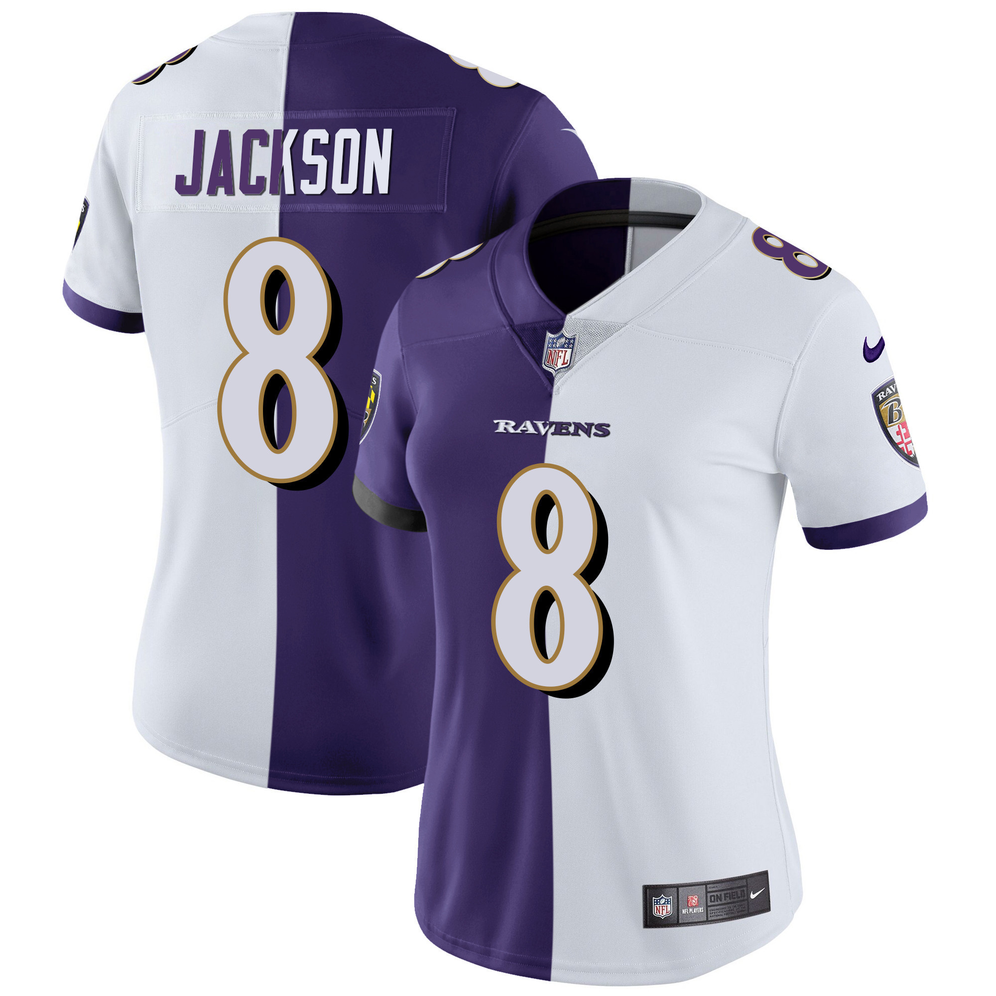 Lamar Jackson Women's Baltimore Ravens Gold Vapor Split Jersey - All Stitched