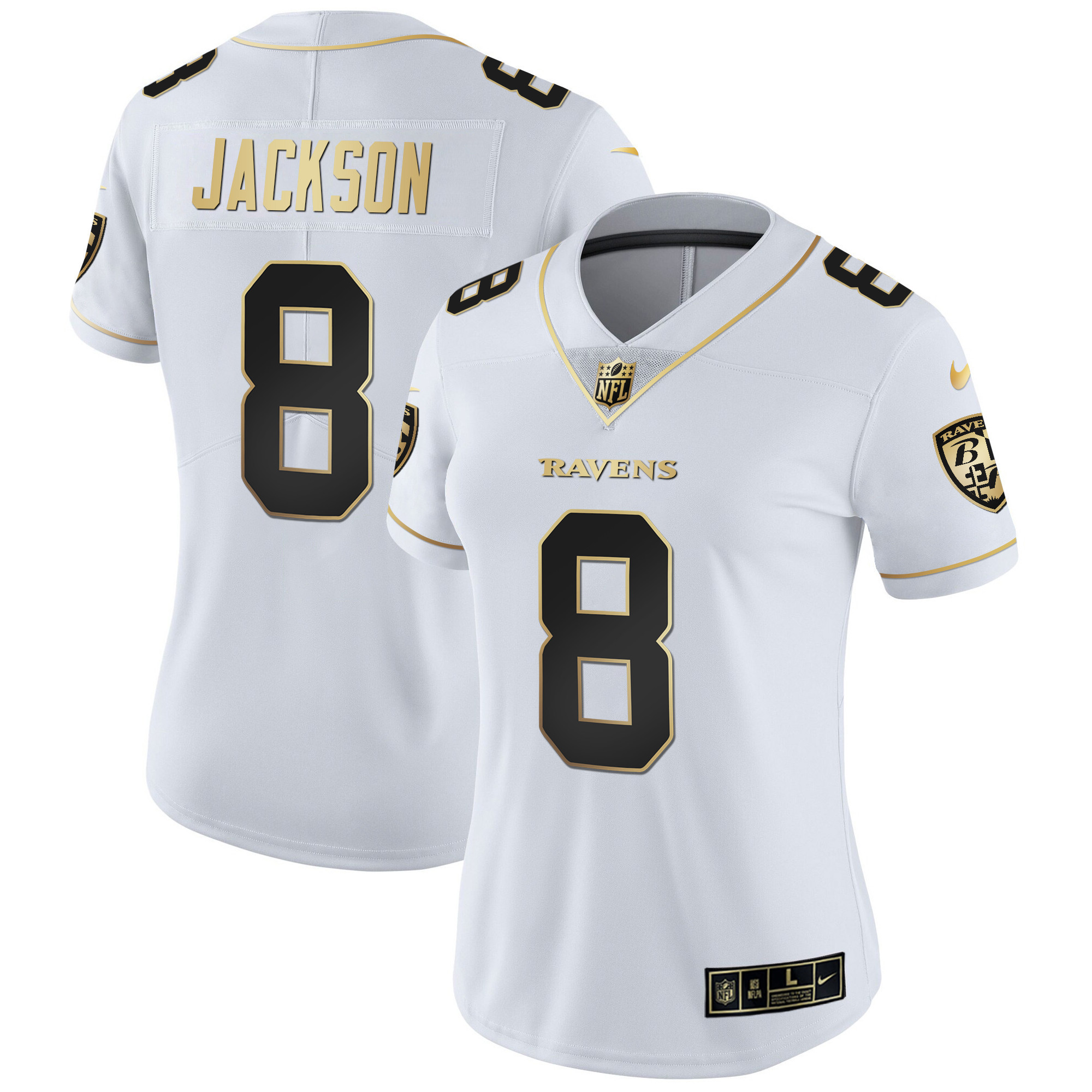 Lamar Jackson Women's Baltimore Ravens Gold Vapor White Gold Jersey - All Stitched