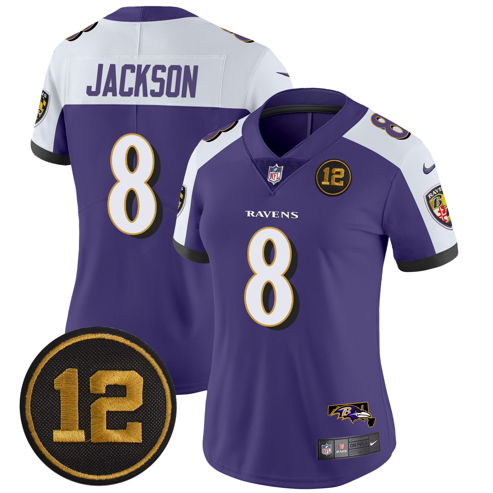 Lamar Jackson Women's Baltimore Ravens Jacoby Jones Patch Vapor Limited Purple Alternate Jersey - All Stitched