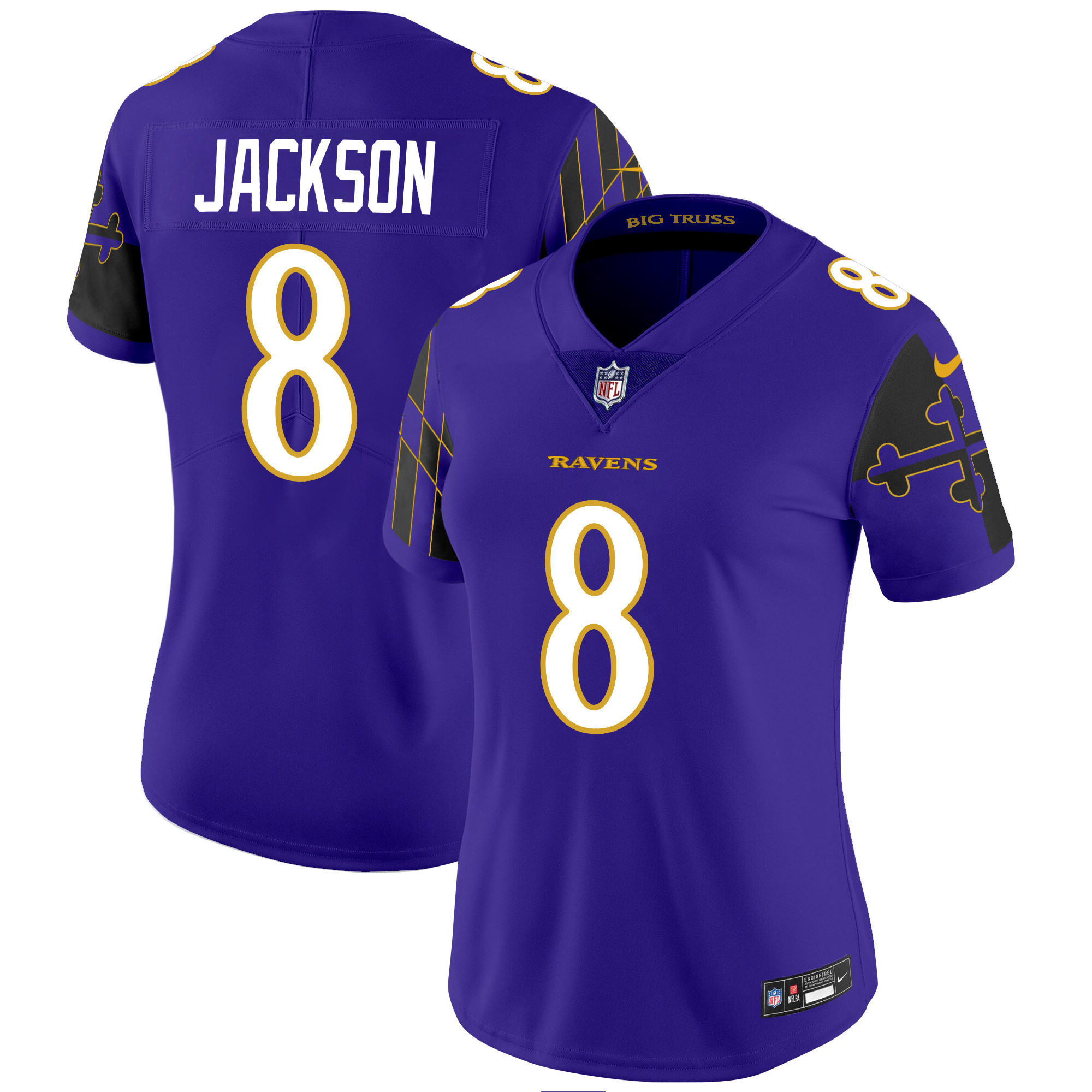 Lamar Jackson Women's Baltimore Ravens Maryland Flag Vapor Limited Purple Jersey - All Stitched