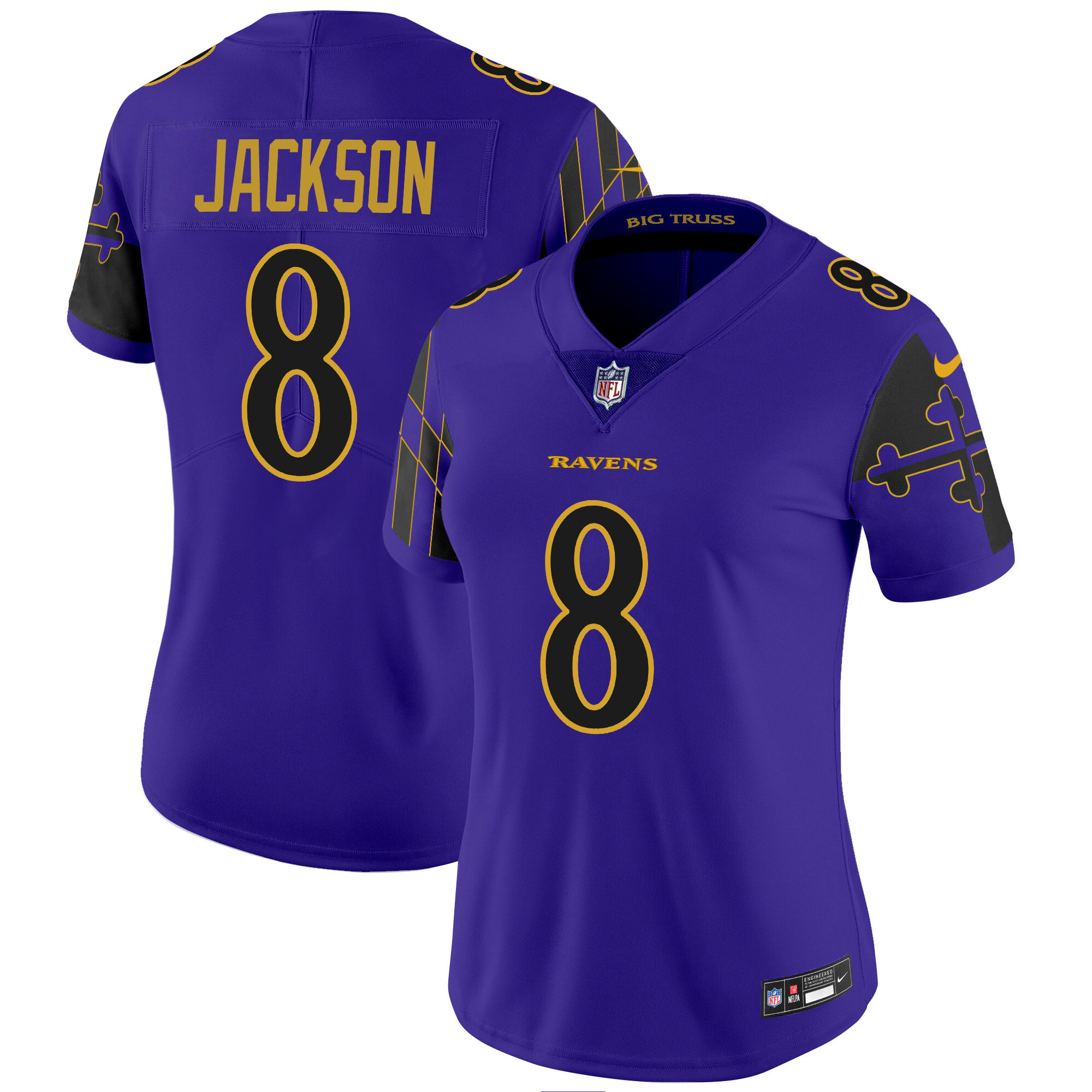 Lamar Jackson Women's Baltimore Ravens Maryland Flag Vapor Limited Purple Limited Jersey - All Stitched