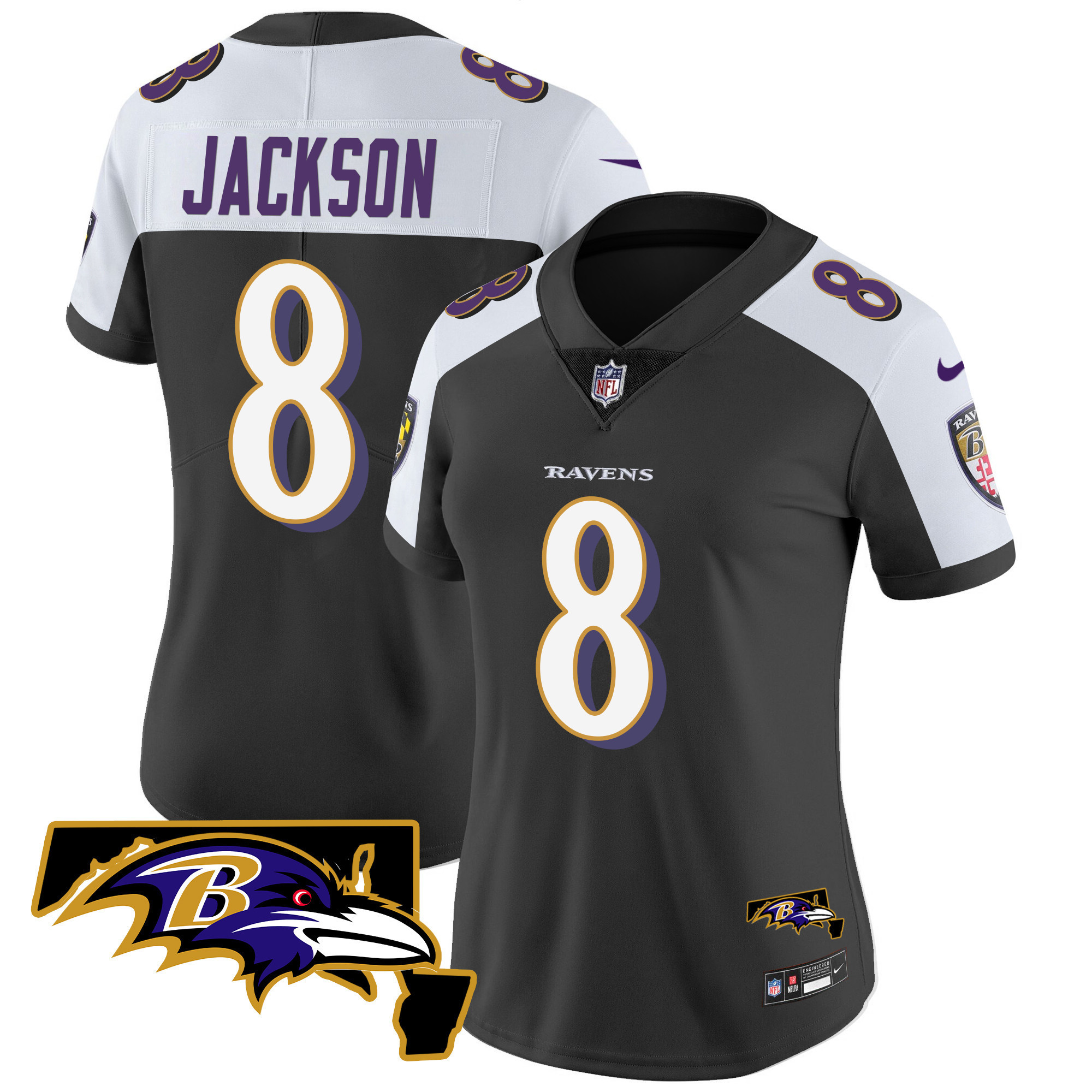 Lamar Jackson Women's Baltimore Ravens Maryland Patch Vapor Limited Black Alternate Jersey - All Stitched