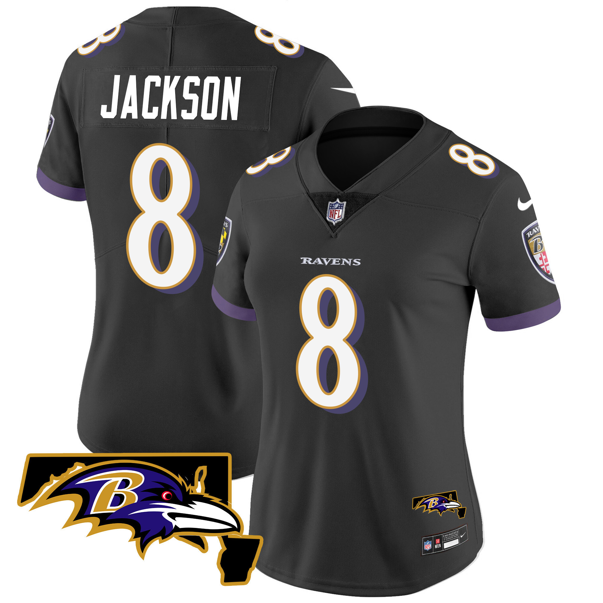 Lamar Jackson Women's Baltimore Ravens Maryland Patch Vapor Limited Black Jersey - All Stitched