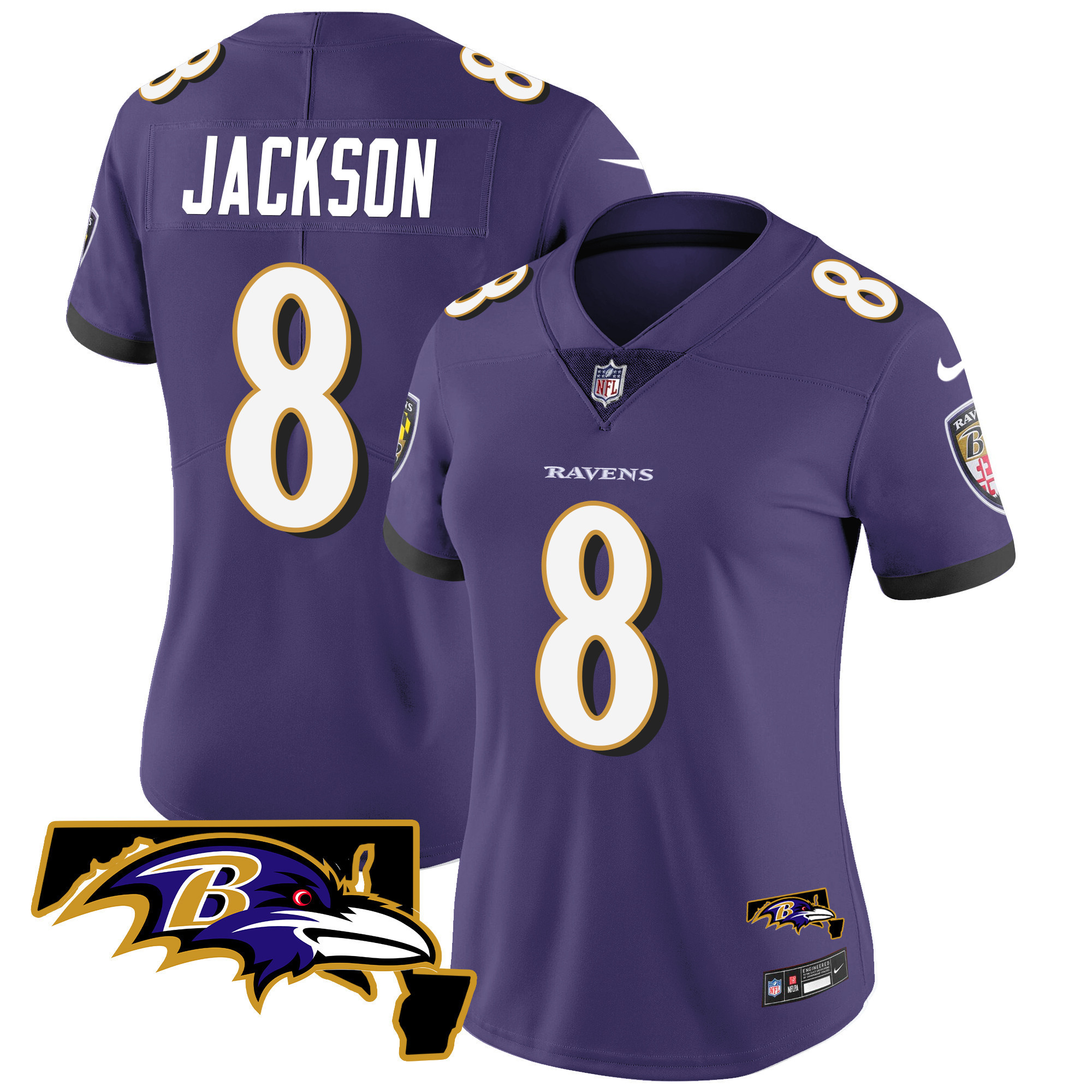 Lamar Jackson Women's Baltimore Ravens Maryland Patch Vapor Limited Purple Jersey - All Stitched