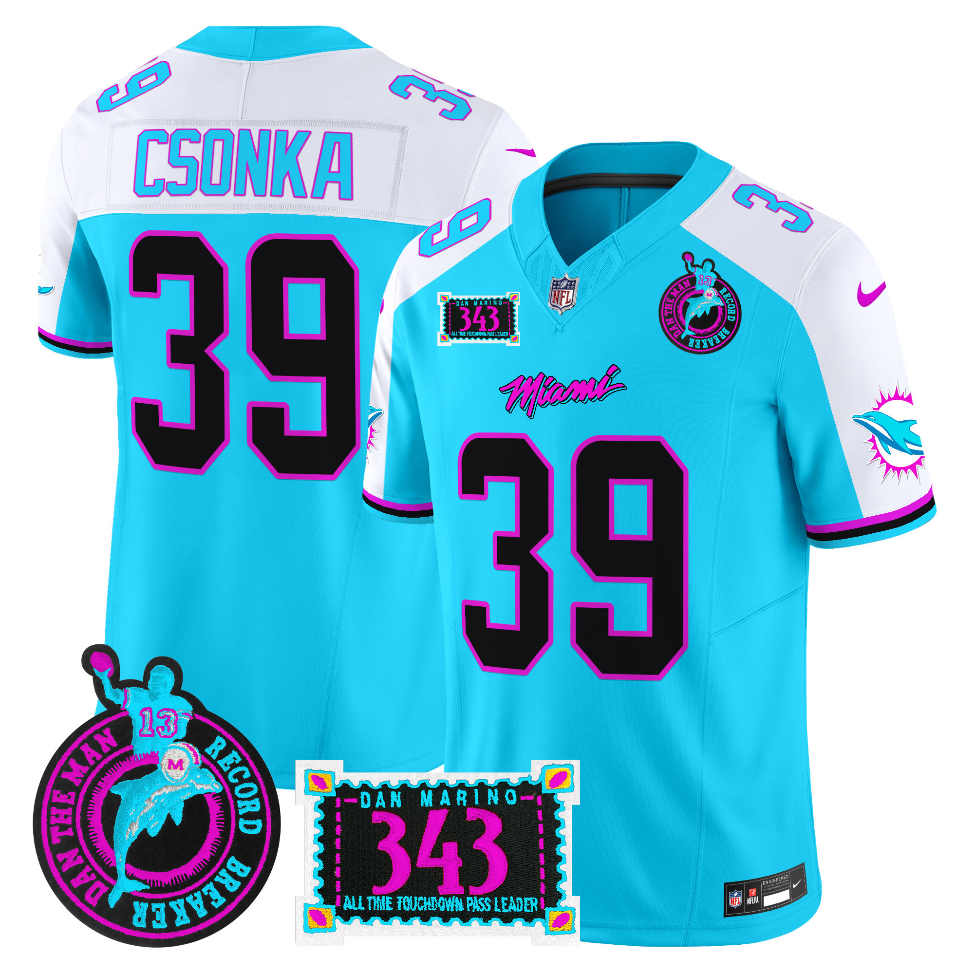Larry Csonka Men's Miami Dolphins "Dan the Man Record Breaker" Patch Vapor Limited Aqua Alternate Jersey - All Stitched