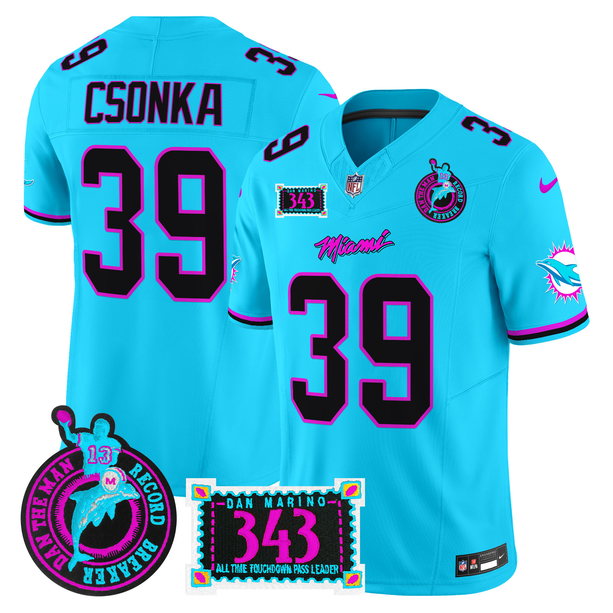 Larry Csonka Men's Miami Dolphins "Dan the Man Record Breaker" Patch Vapor Limited Aqua Jersey - All Stitched