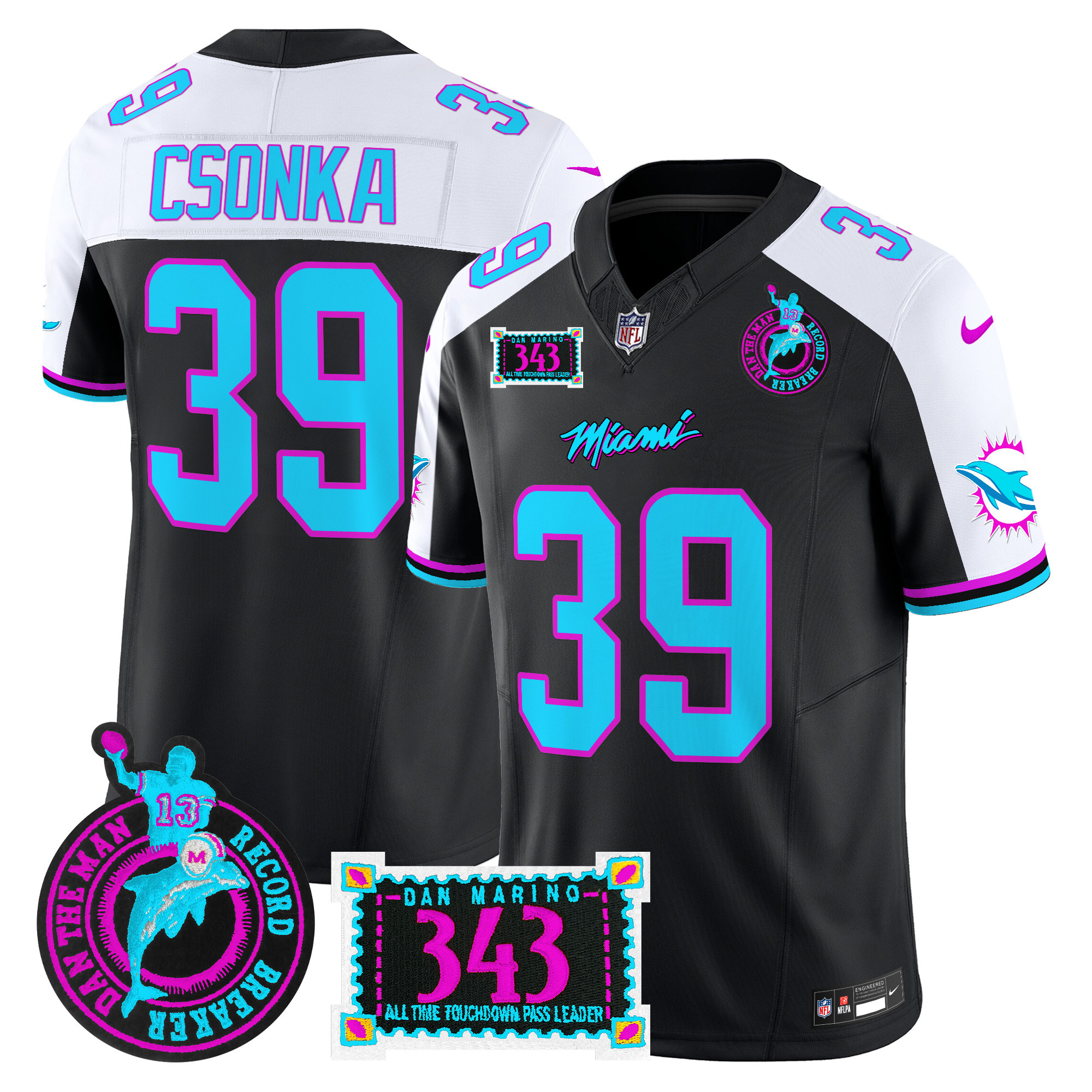 Larry Csonka Men's Miami Dolphins "Dan the Man Record Breaker" Patch Vapor Limited Black Alternate Jersey - All Stitched