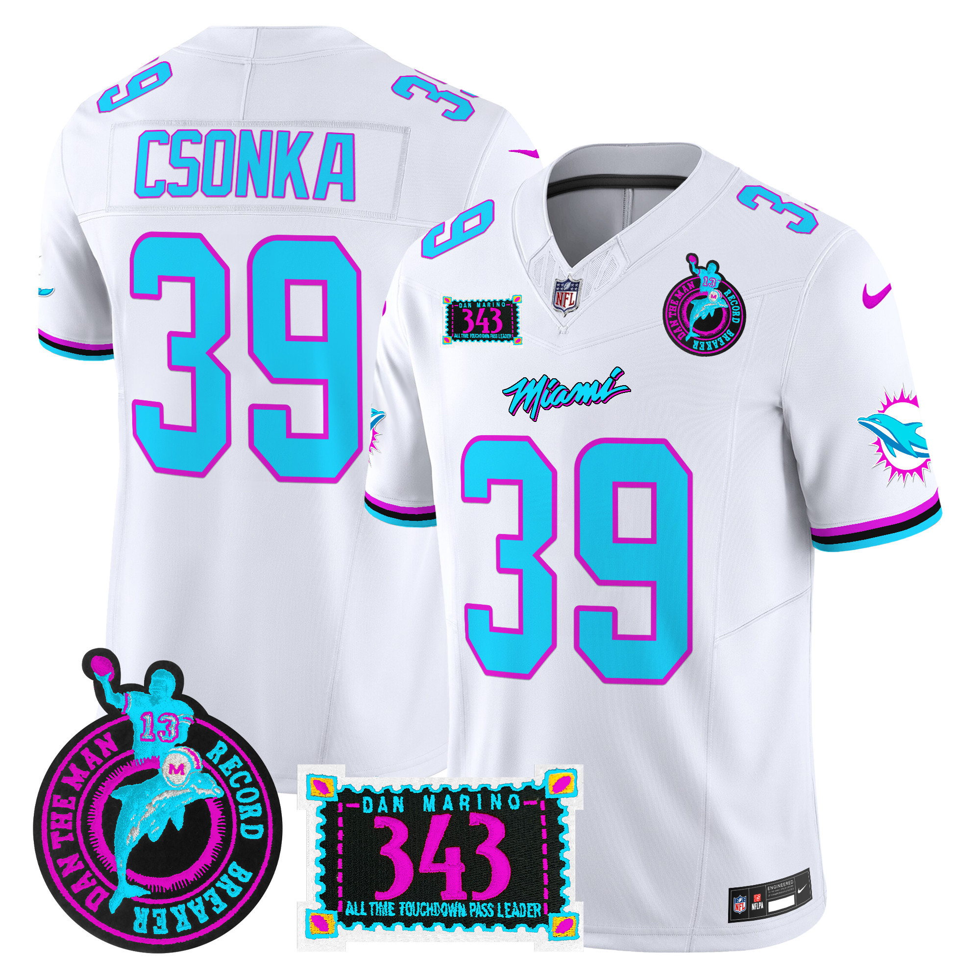 Larry Csonka Men's Miami Dolphins "Dan the Man Record Breaker" Patch Vapor Limited White Jersey - All Stitched