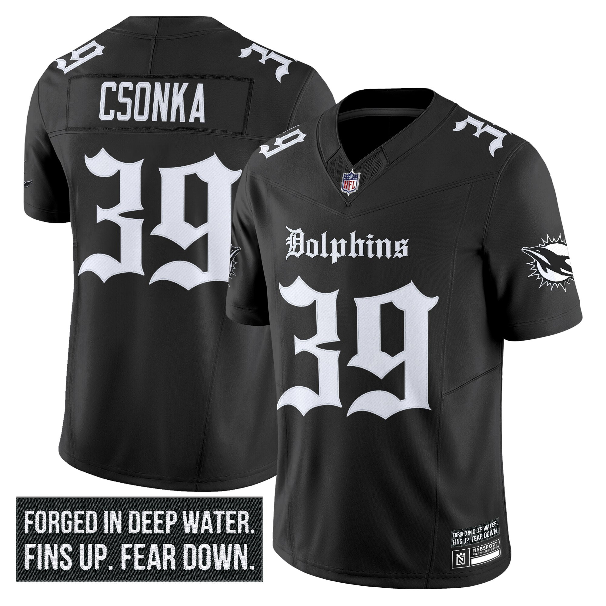 Larry Csonka Men's Miami Dolphins 'Gothic Deep Water Edition' Vapor Limited Black Jersey - All Stitched