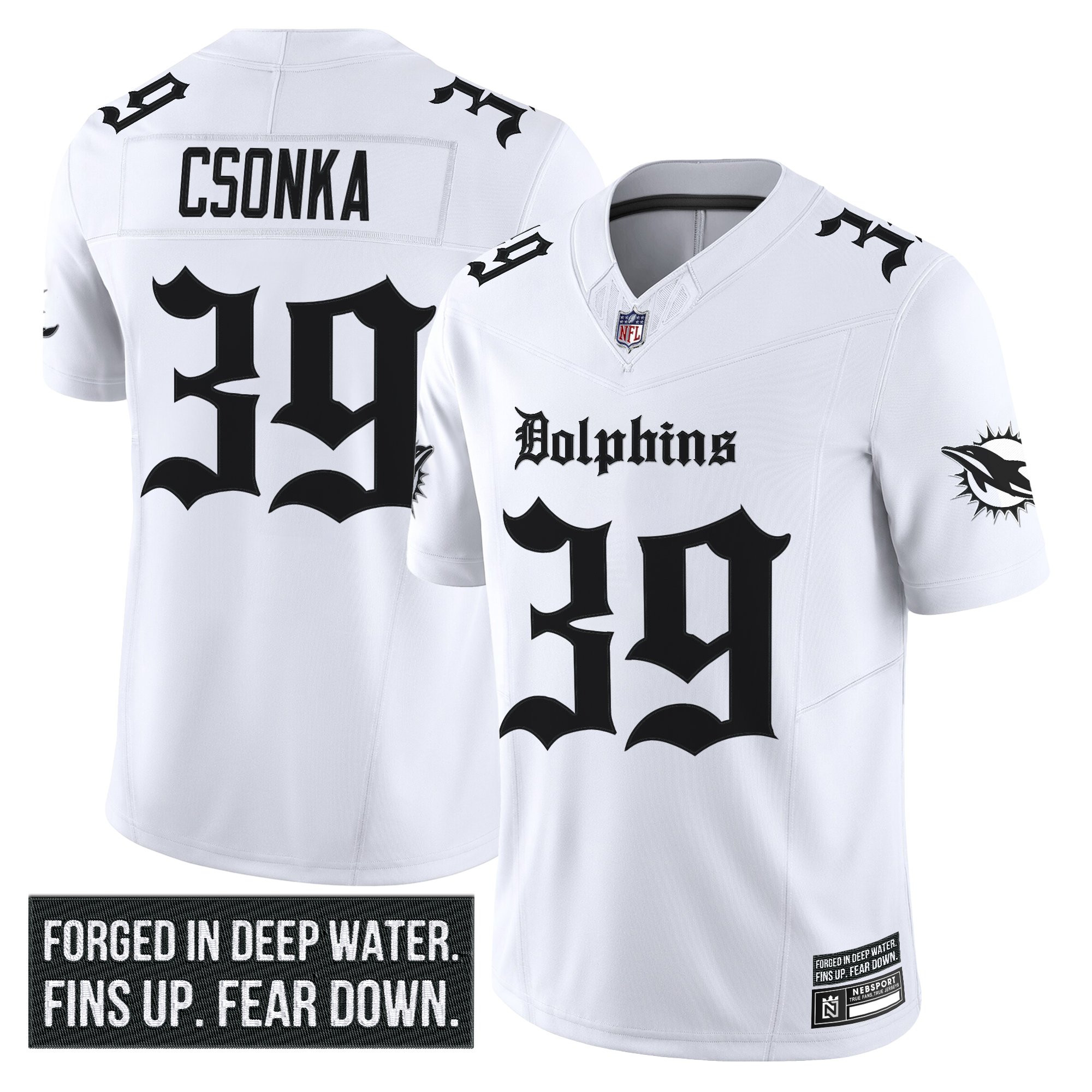 Larry Csonka Men's Miami Dolphins 'Gothic Deep Water Edition' Vapor Limited White Jersey - All Stitched