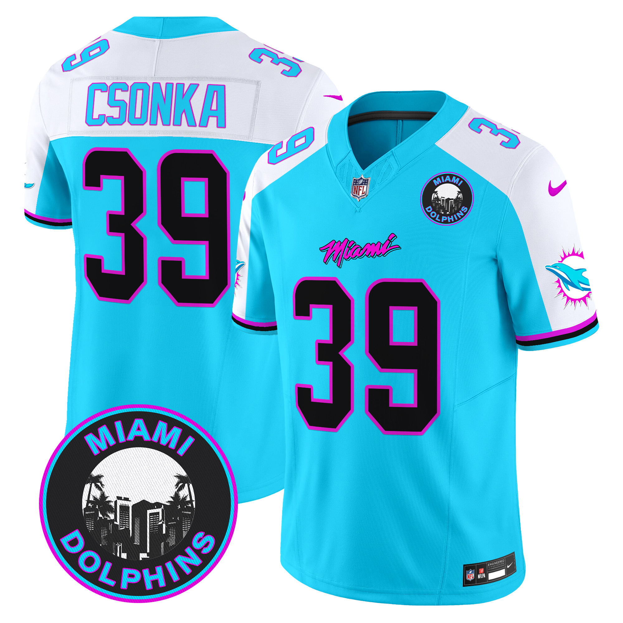 Larry Csonka Men's Miami Dolphins "Miami Vice" Vapor Limited Aqua Alternate Jersey - All Stitched