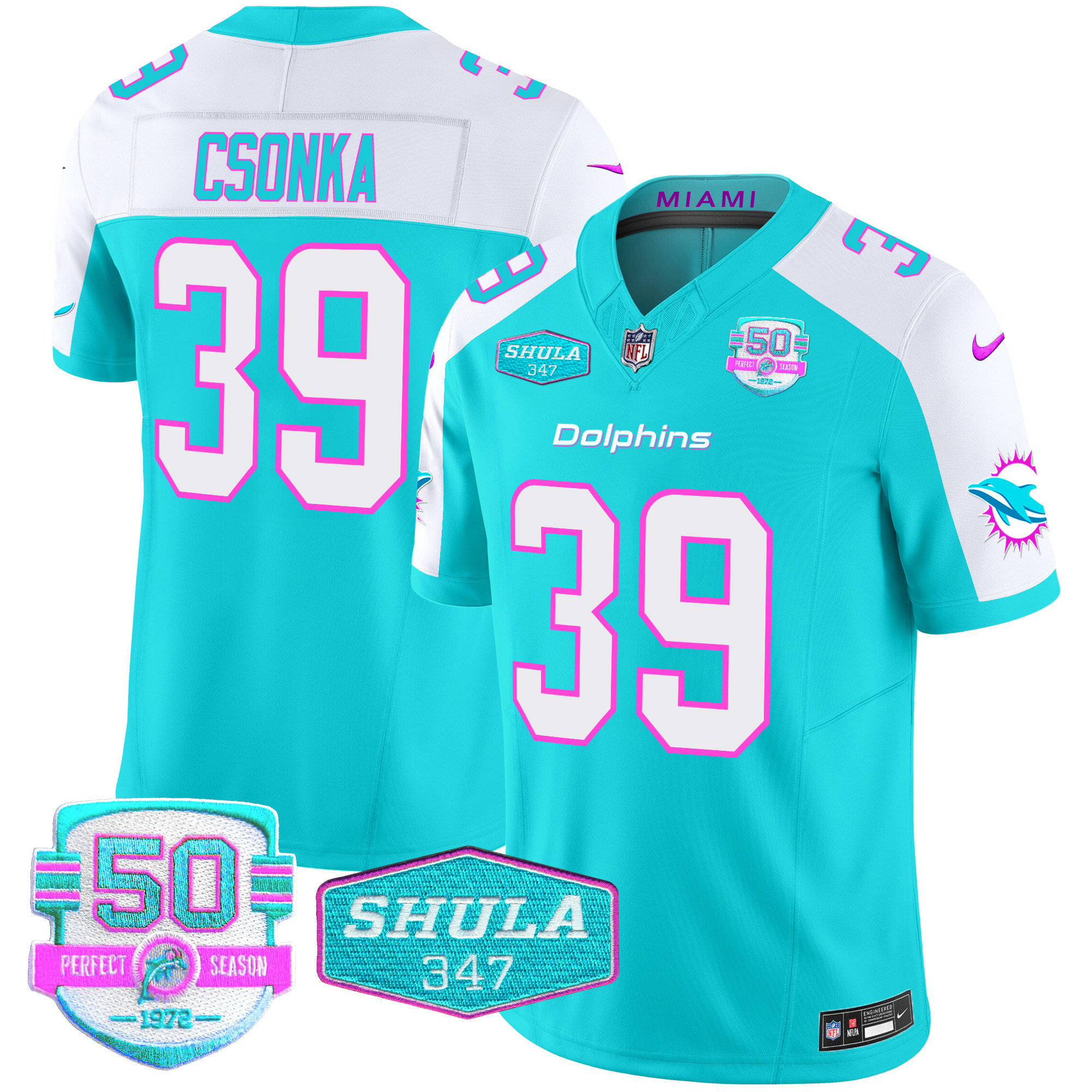 Larry Csonka Men's Miami Dolphins "Miami Vice" Vapor Limited Aqua Alternate Jersey - All Stitched