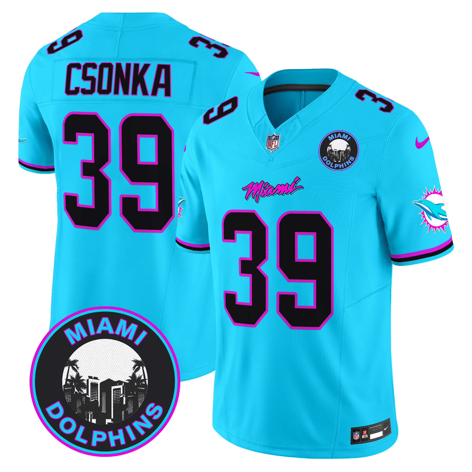 Larry Csonka Men's Miami Dolphins "Miami Vice" Vapor Limited Aqua Jersey - All Stitched