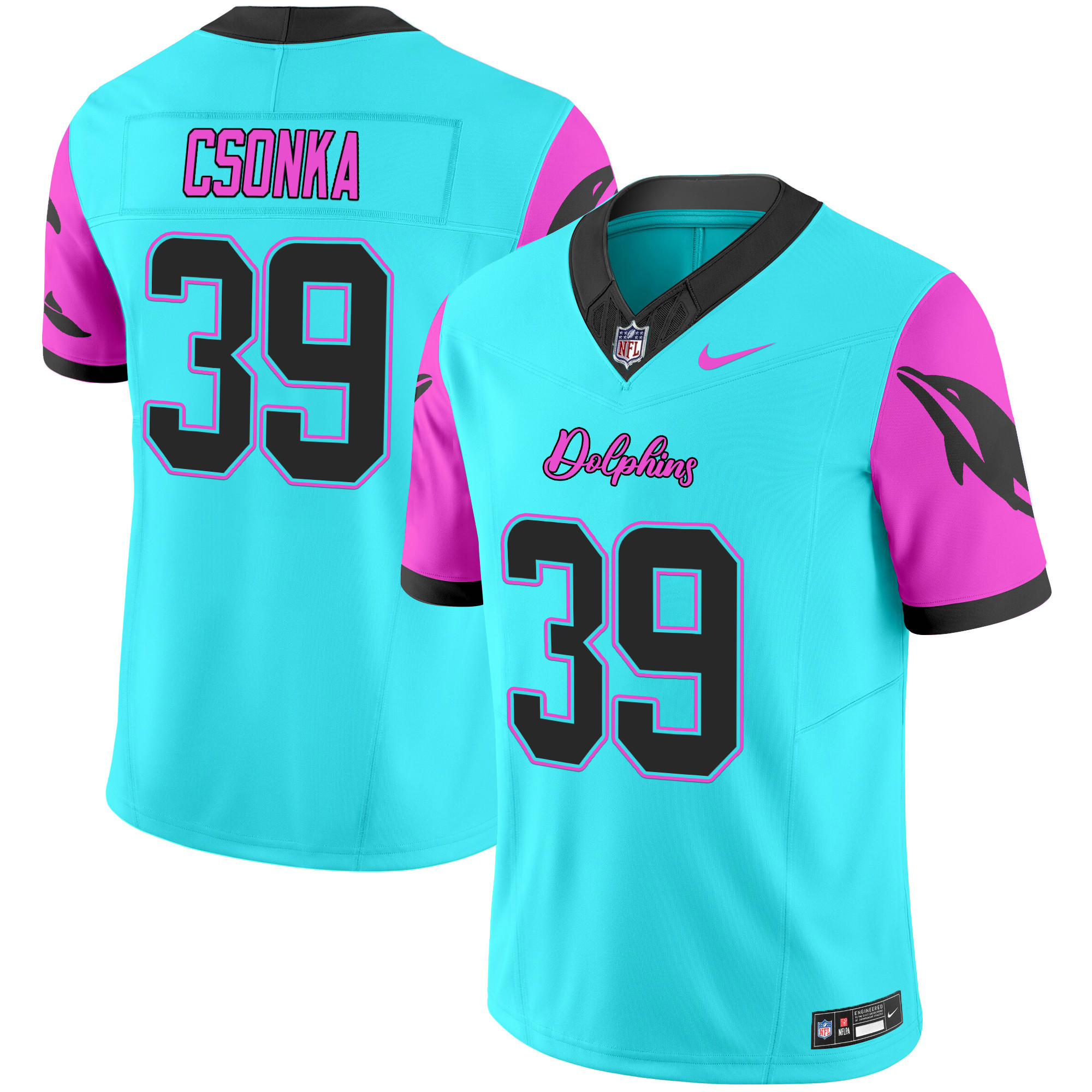 Larry Csonka Men's Miami Dolphins "Miami Vice" Vapor Limited Aqua Jersey - All Stitched