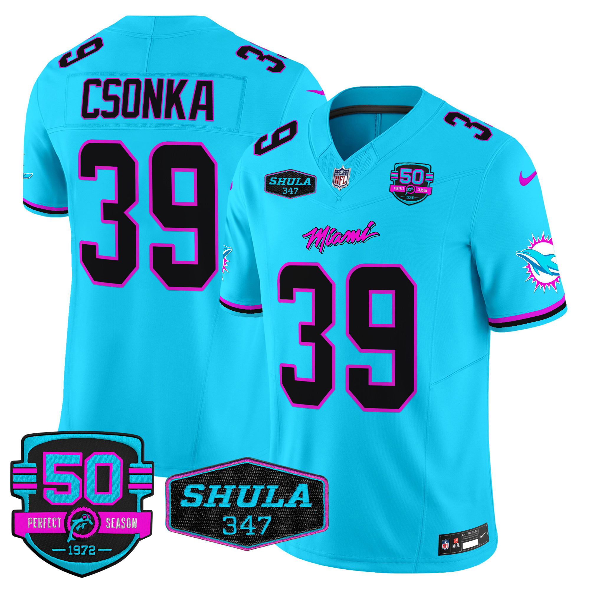 Larry Csonka Men's Miami Dolphins "Miami Vice" Vapor Limited Aqua Jersey - All Stitched