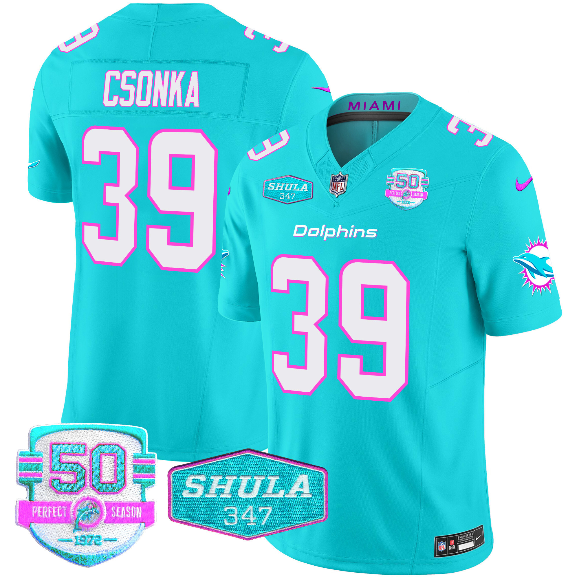 Larry Csonka Men's Miami Dolphins "Miami Vice" Vapor Limited Aqua Jersey - All Stitched