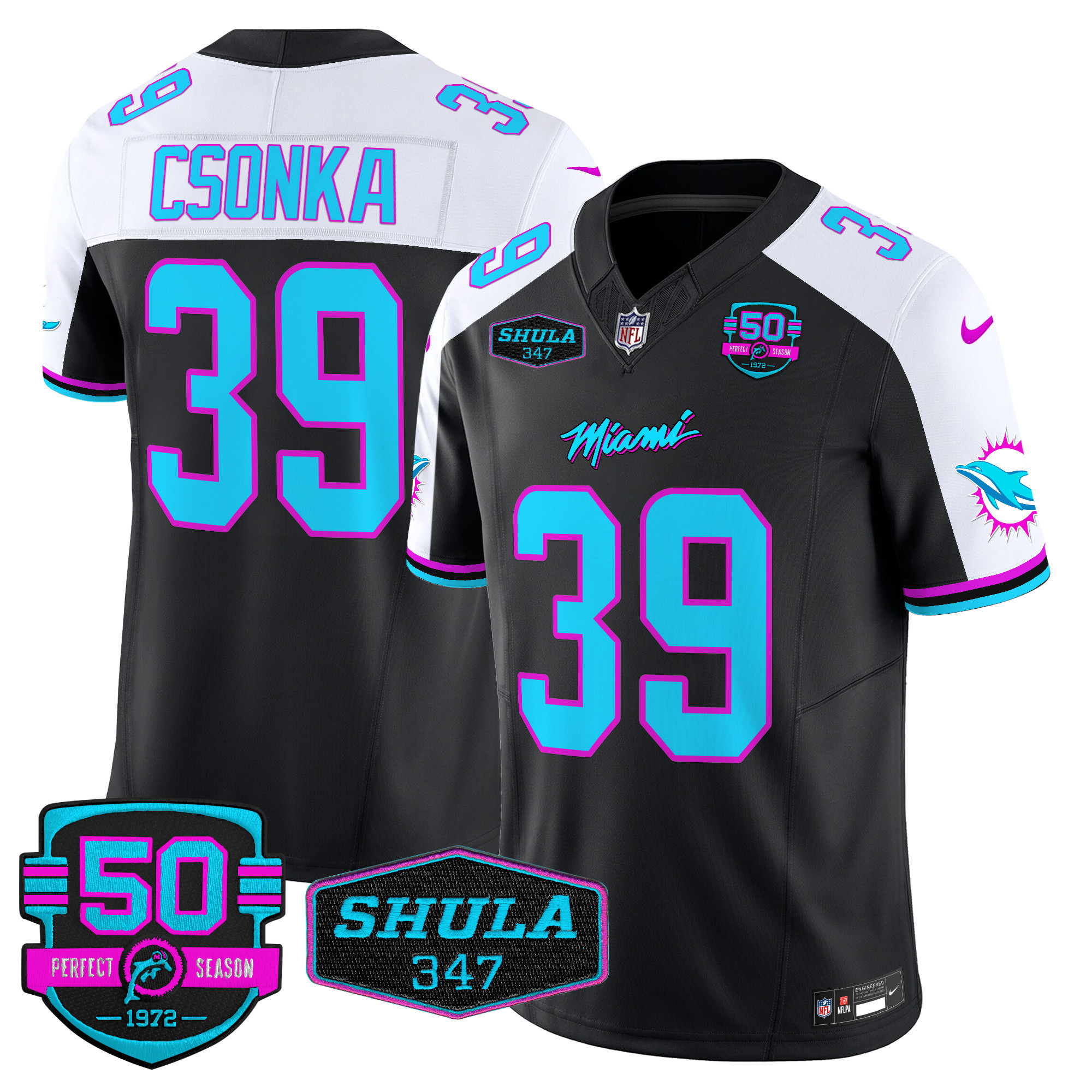 Larry Csonka Men's Miami Dolphins "Miami Vice" Vapor Limited Black Alternate Jersey - All Stitched