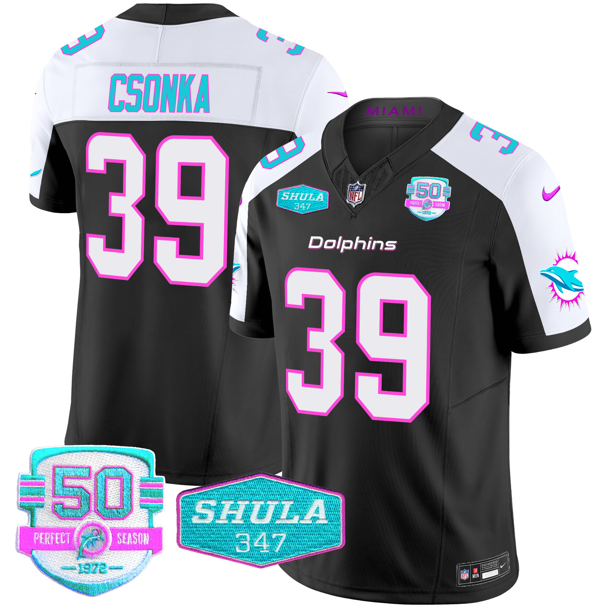 Larry Csonka Men's Miami Dolphins "Miami Vice" Vapor Limited Black Alternate Jersey - All Stitched
