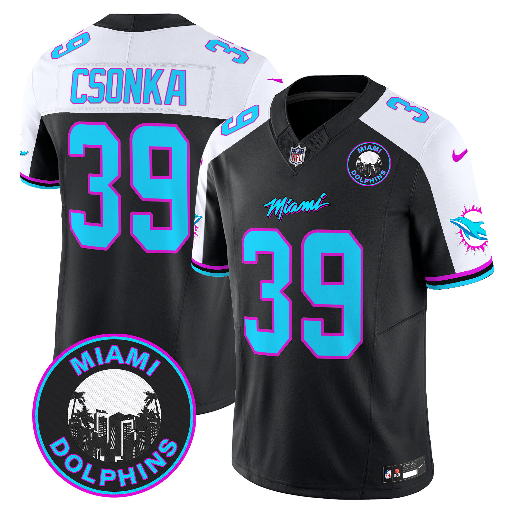 Larry Csonka Men's Miami Dolphins "Miami Vice" Vapor Limited Black Alternate Jersey - All Stitched