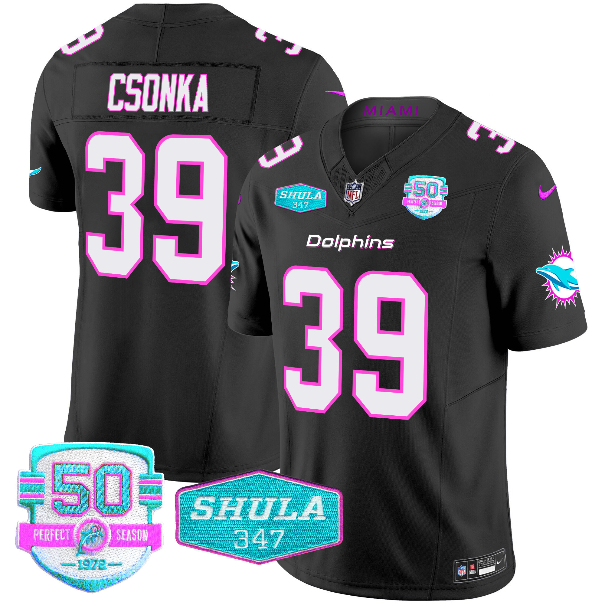 Larry Csonka Men's Miami Dolphins "Miami Vice" Vapor Limited Black Jersey - All Stitched