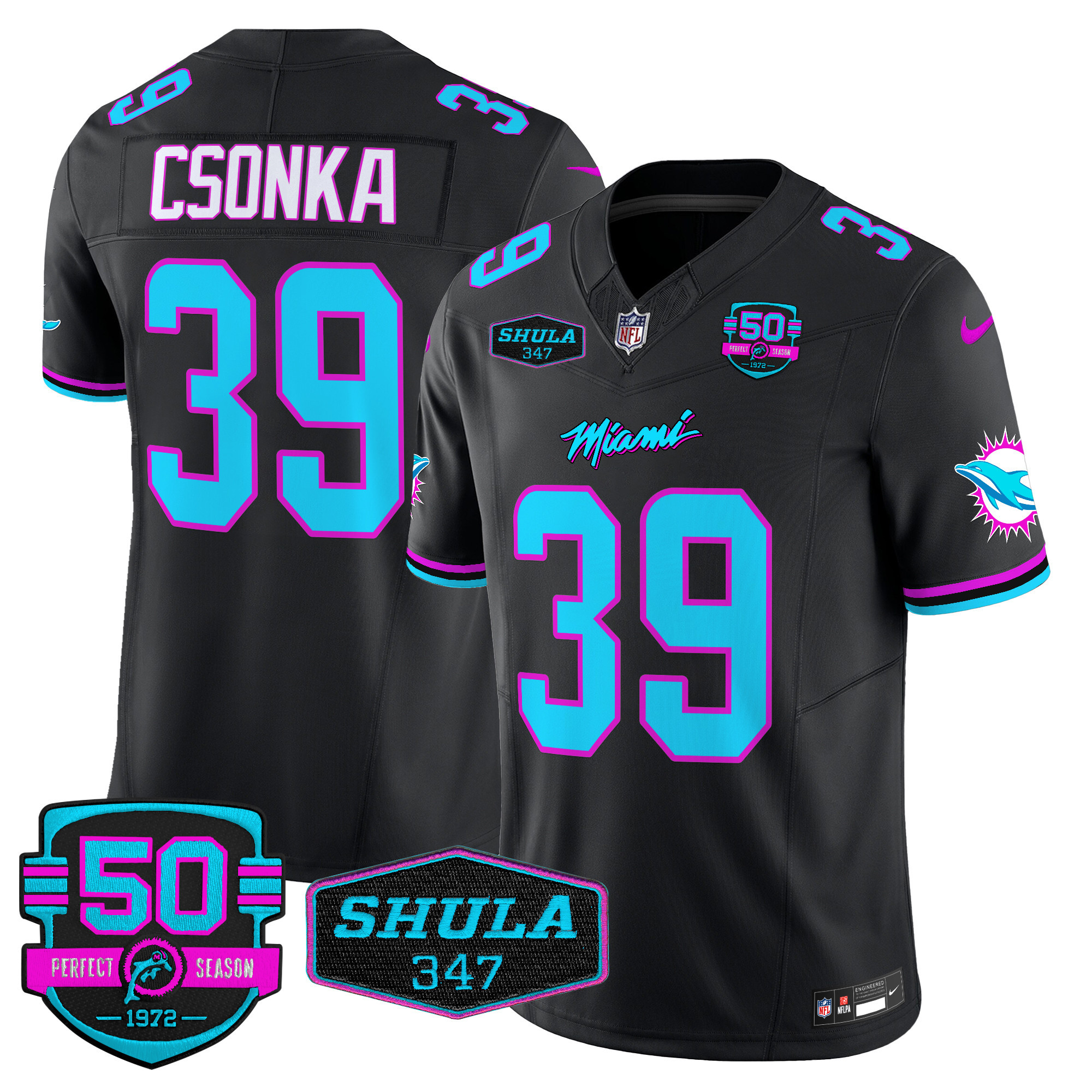 Larry Csonka Men's Miami Dolphins "Miami Vice" Vapor Limited Black Jersey - All Stitched