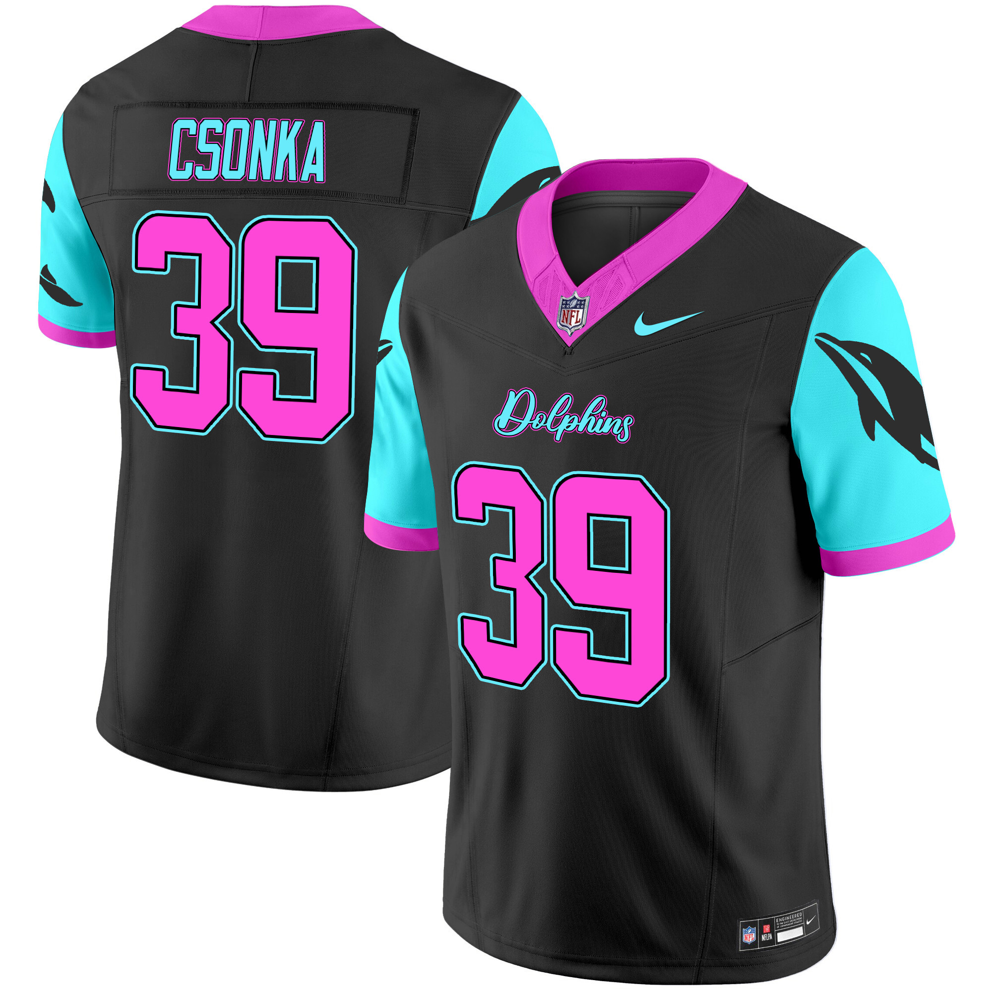 Larry Csonka Men's Miami Dolphins "Miami Vice" Vapor Limited Black Jersey - All Stitched