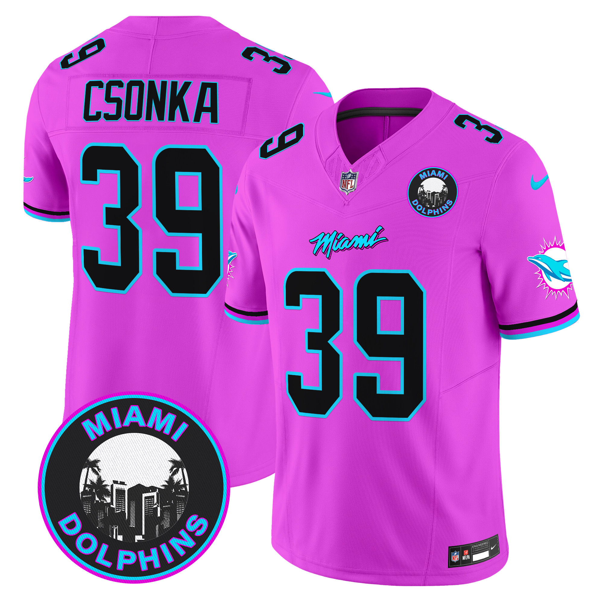 Larry Csonka Men's Miami Dolphins "Miami Vice" Vapor Limited Pink Jersey - All Stitched