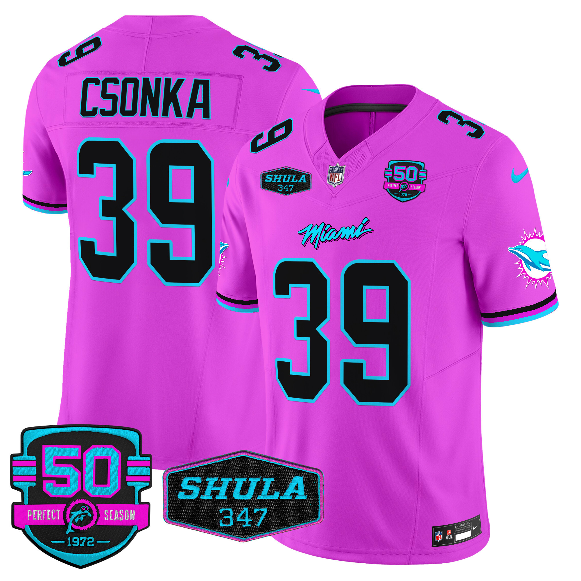Larry Csonka Men's Miami Dolphins "Miami Vice" Vapor Limited Pink Jersey - All Stitched