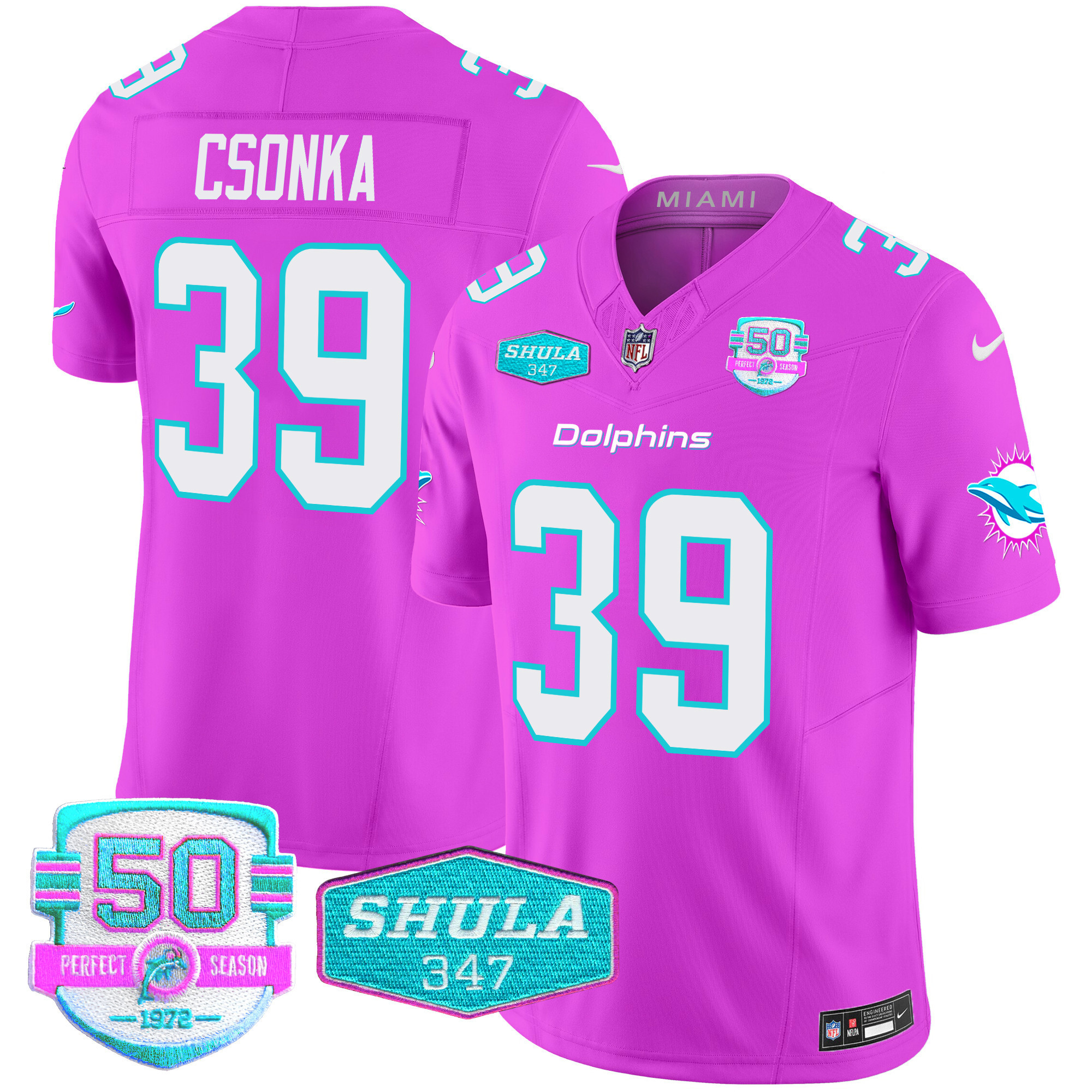 Larry Csonka Men's Miami Dolphins "Miami Vice" Vapor Limited Pink Jersey - All Stitched
