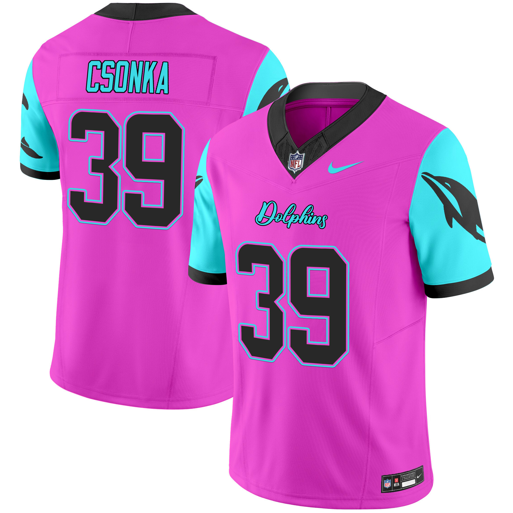 Larry Csonka Men's Miami Dolphins "Miami Vice" Vapor Limited Pink Jersey - All Stitched